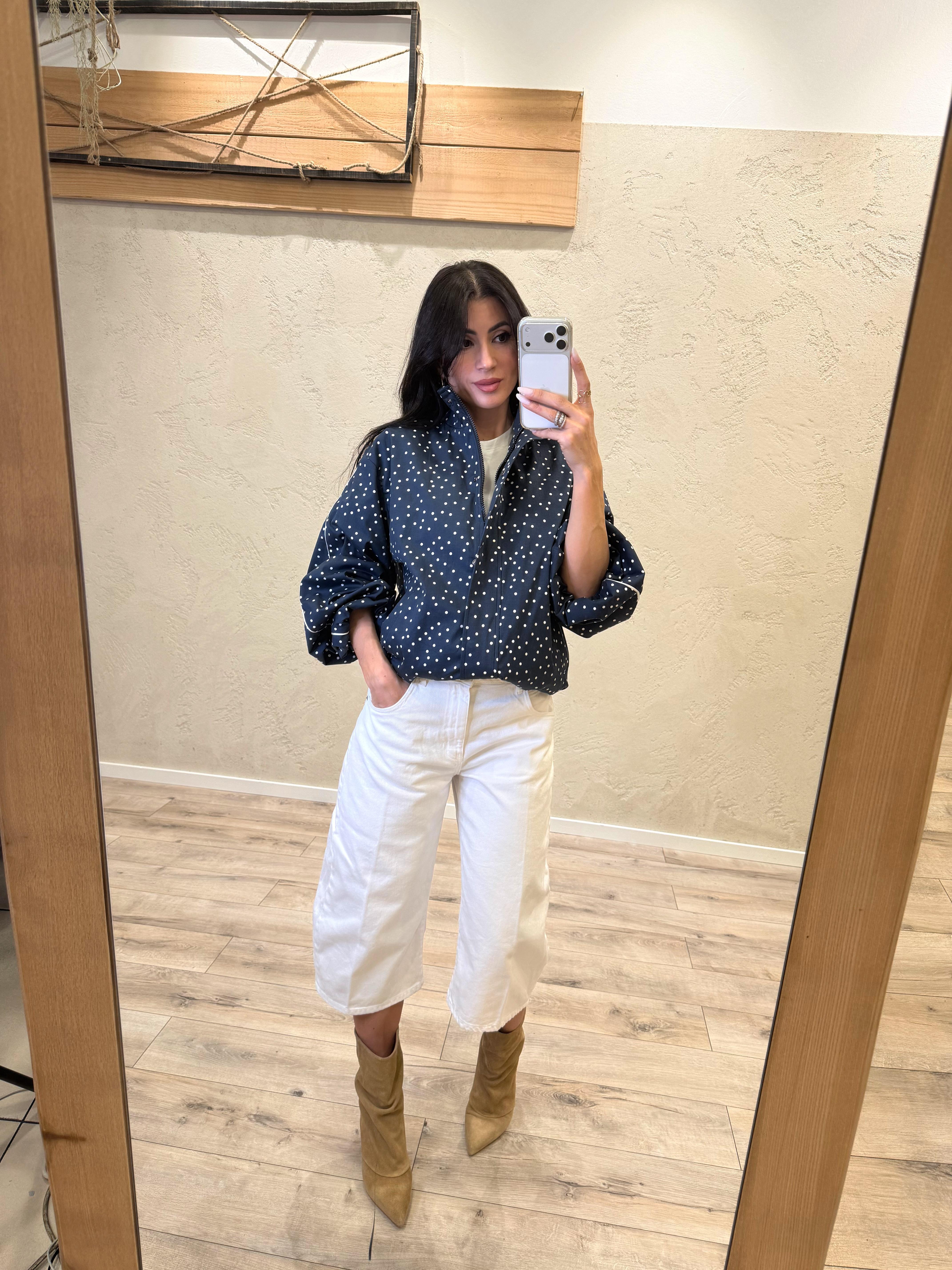 bomber in cotone elasticizzato a pois 38874 BLU/BIANCO TENSIONE IN 