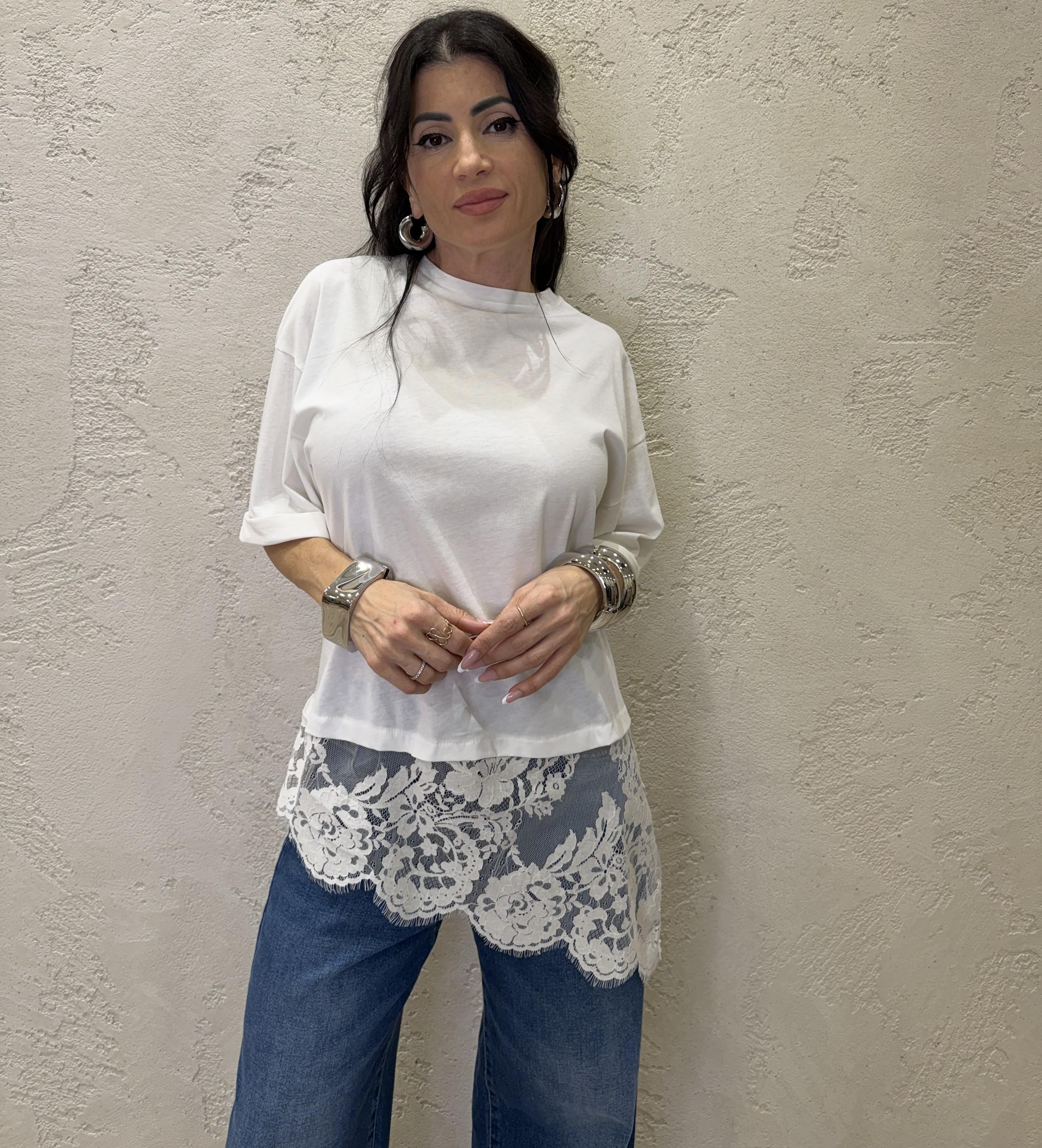t-shirt ampia con inserto in pizzo S26M665 NATURALE TENSIONE IN 