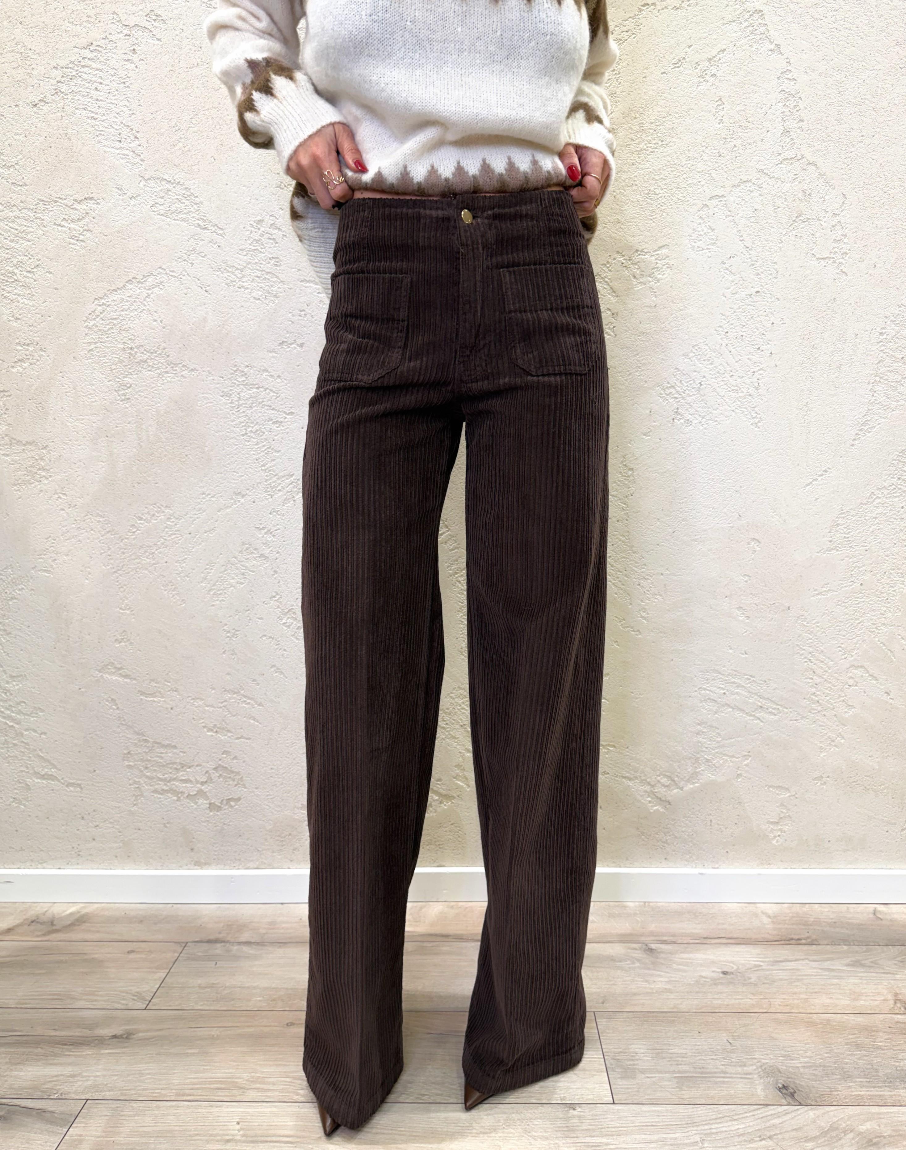 pantalone a plazzo in velluto a costine CJ12711 MORO TENSIONE IN 