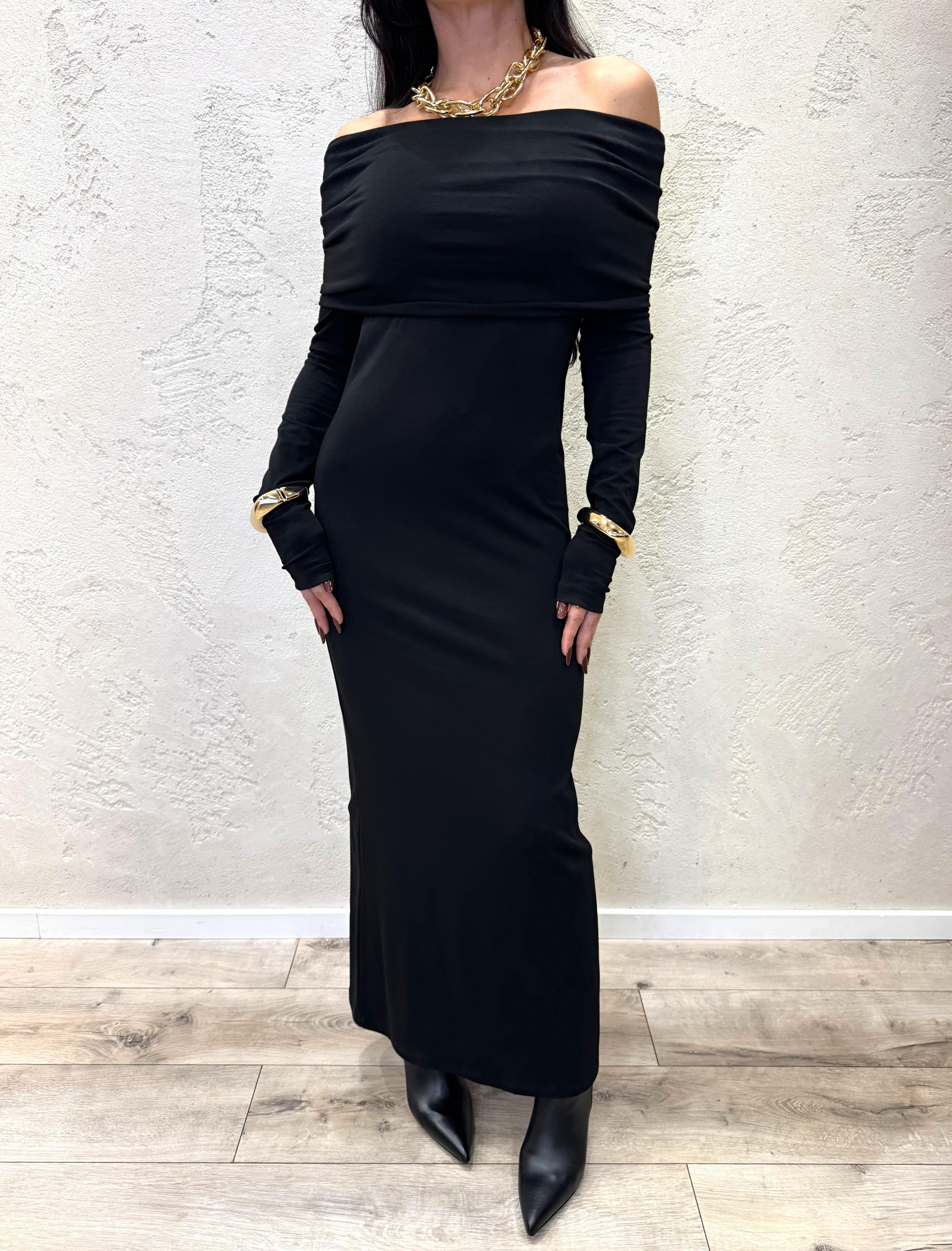 abito lungo con collo schiffer  e maniche lunghe AFVSKPP NERO IMPERIAL 