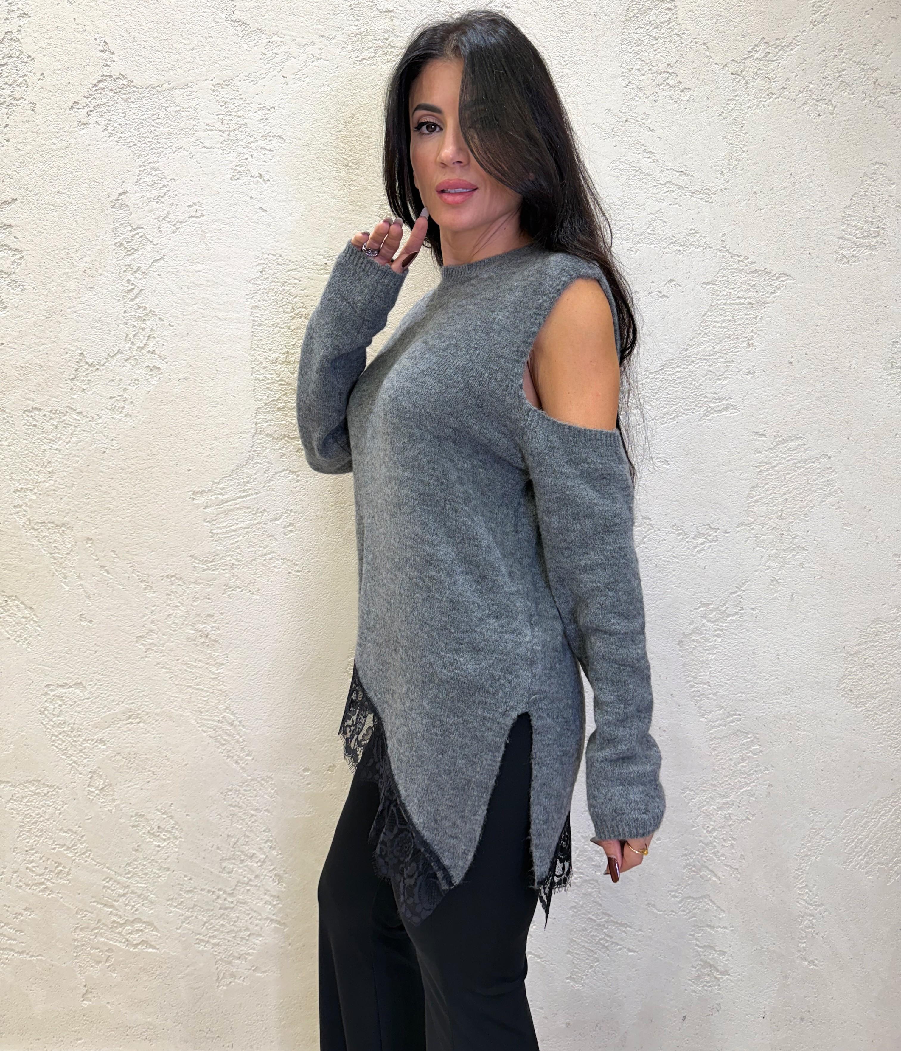 pull cut out con inserti in pizzo MFP-P185 GRIGIO HAVEONE 