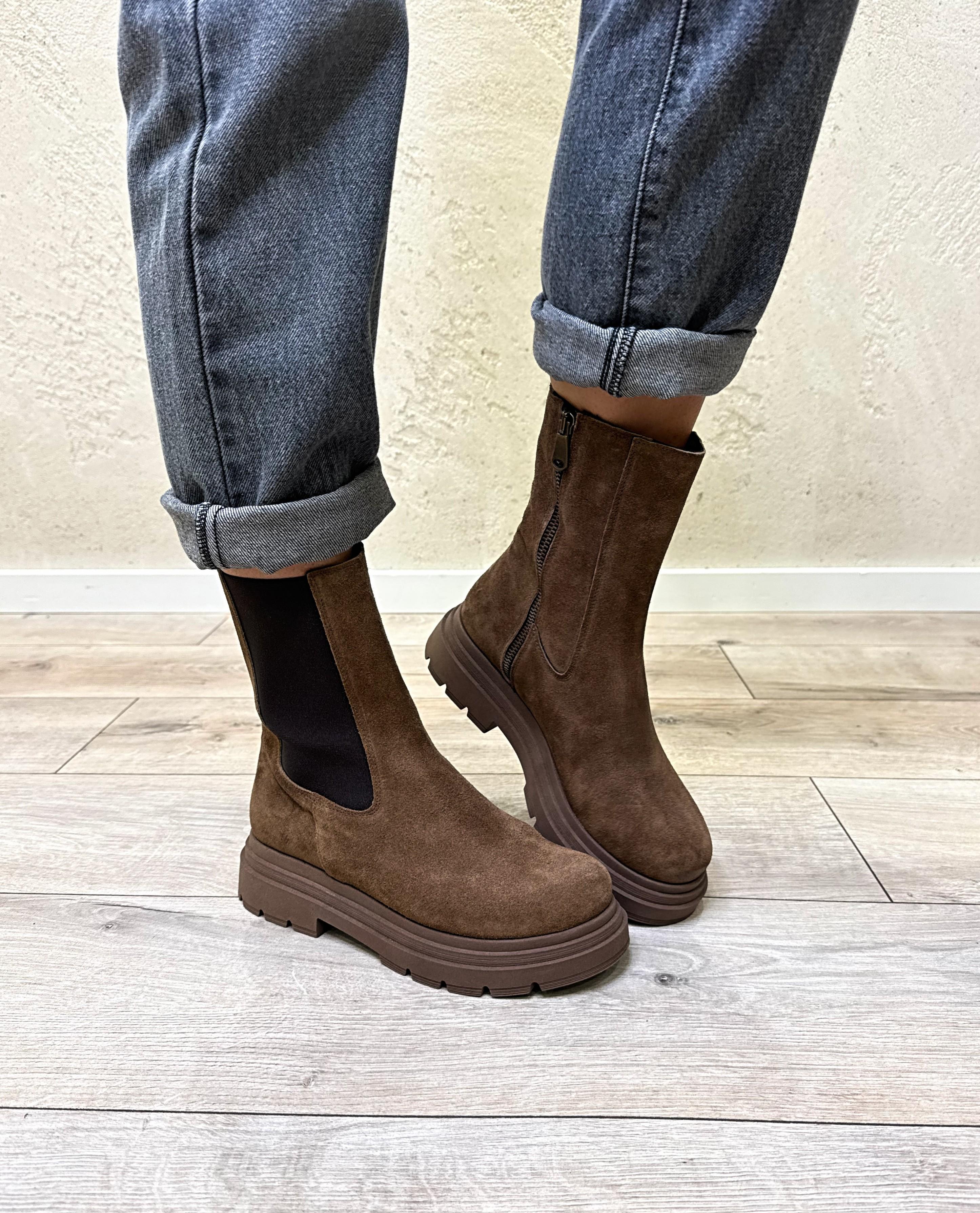 boots in vera pelle con banda elastica e zip interna BF07 CASTAGNO DIVINE FOLLIE 