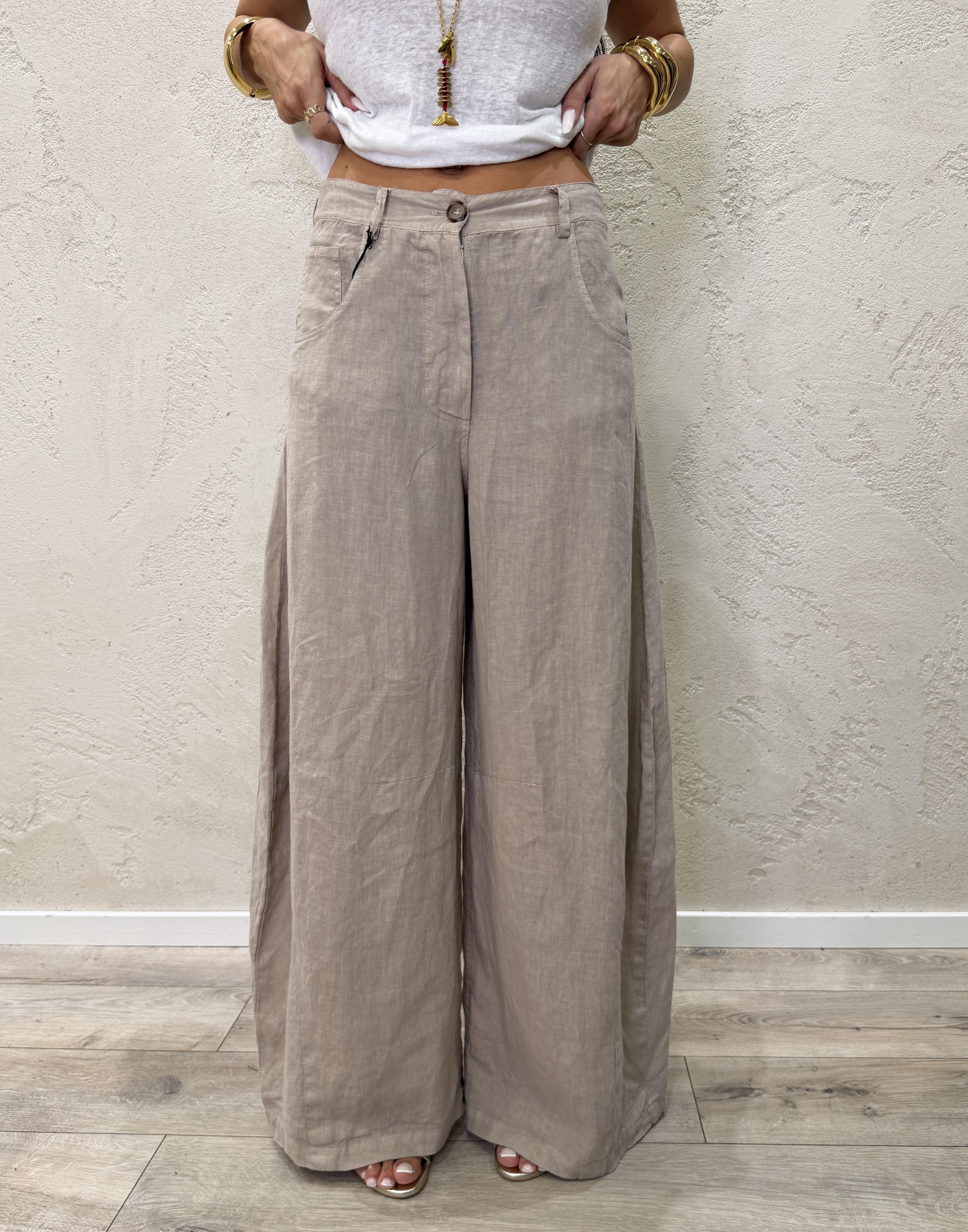 pantalone in puro lino modello luvre barrel fit S26PE64 SABBIA TENSIONE IN 