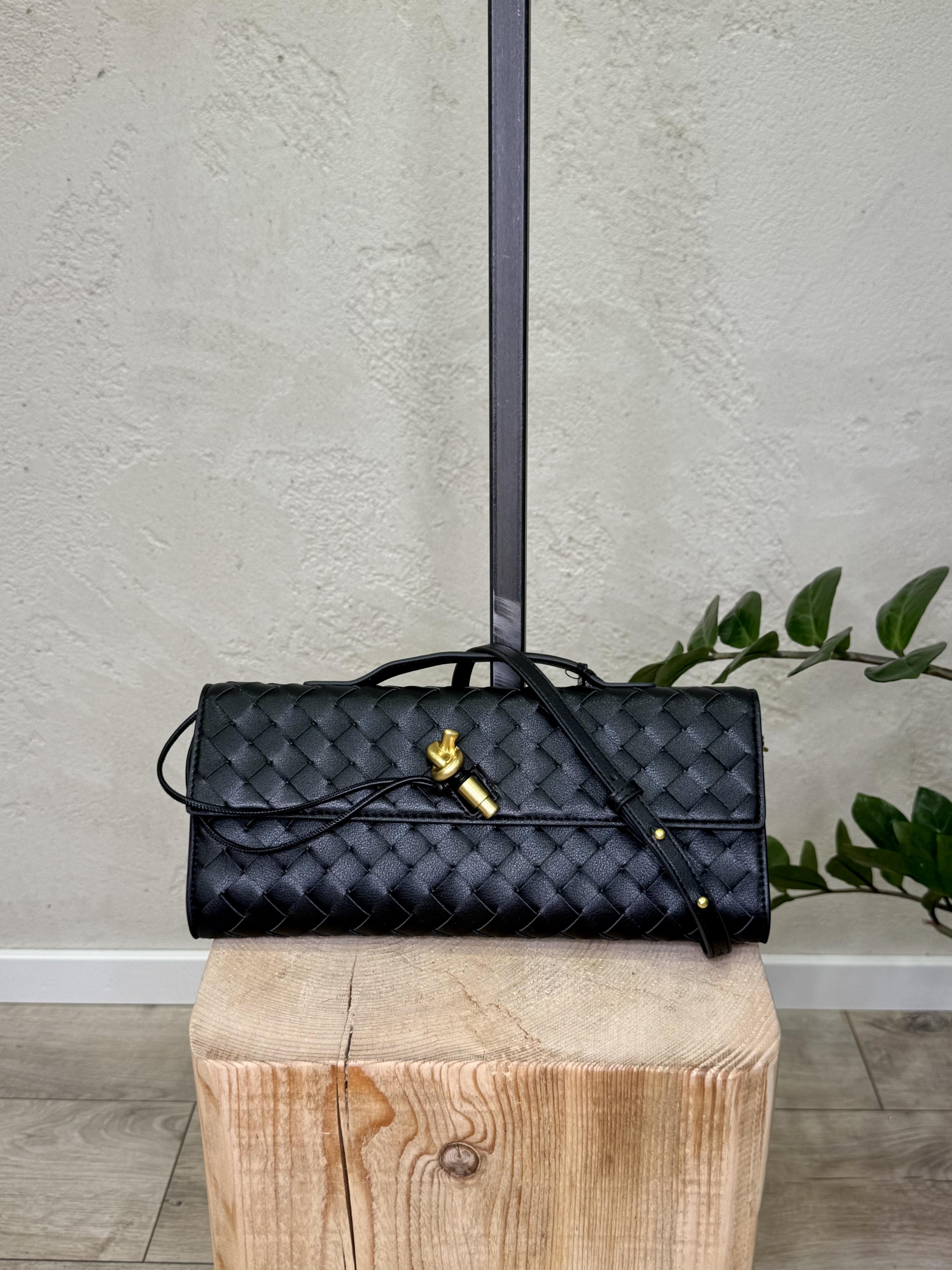 borsa clutch intrecciata 100% vera pelle BPINTRECCIO NERO ELEVI 