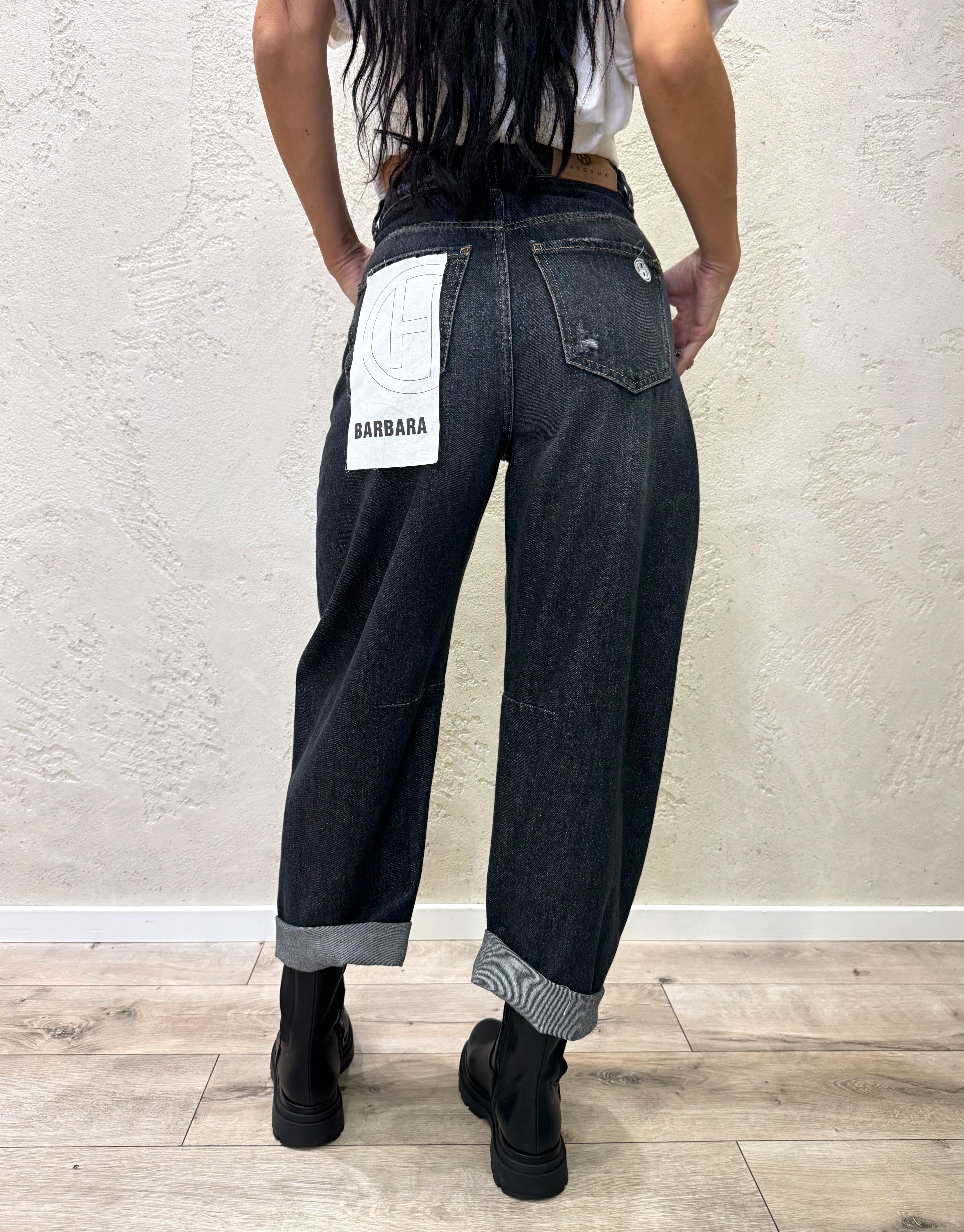 jeans modello barbara a ferro di cavallo con rotture PFA-P047 NEROSLAVATO HAVEONE 