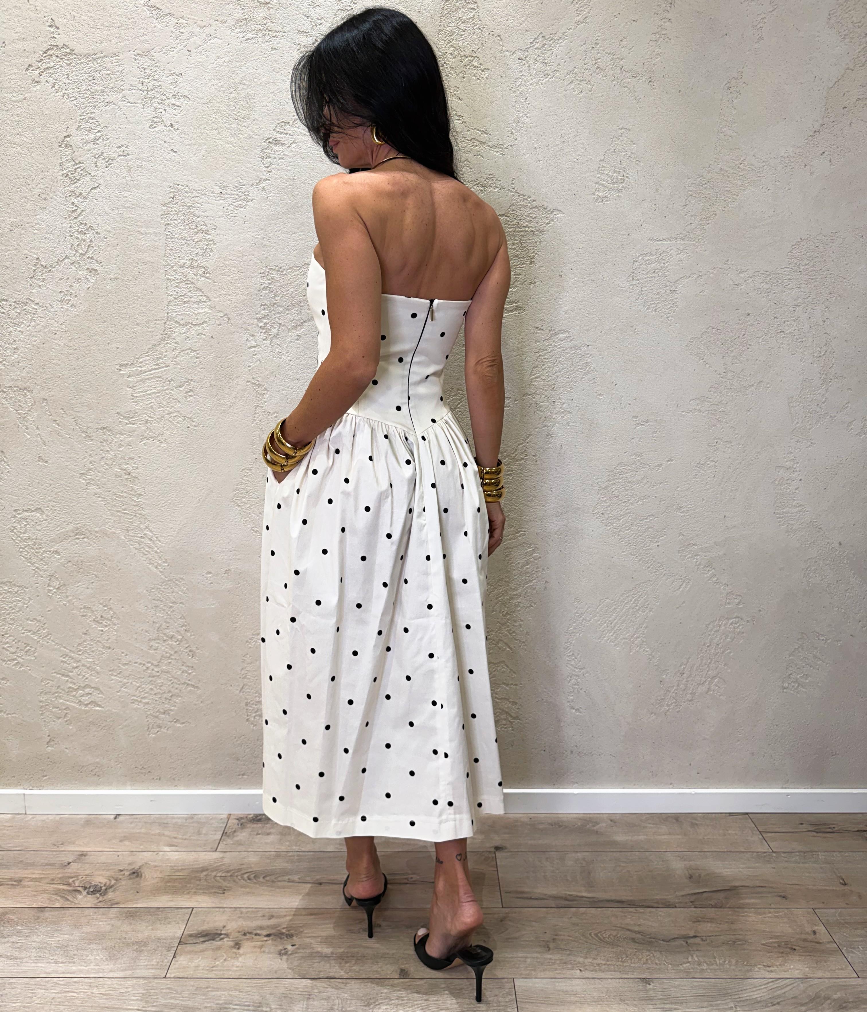 abito midi a pois con scollo dritto AFCOLWJ BURRO/NERO IMPERIAL 