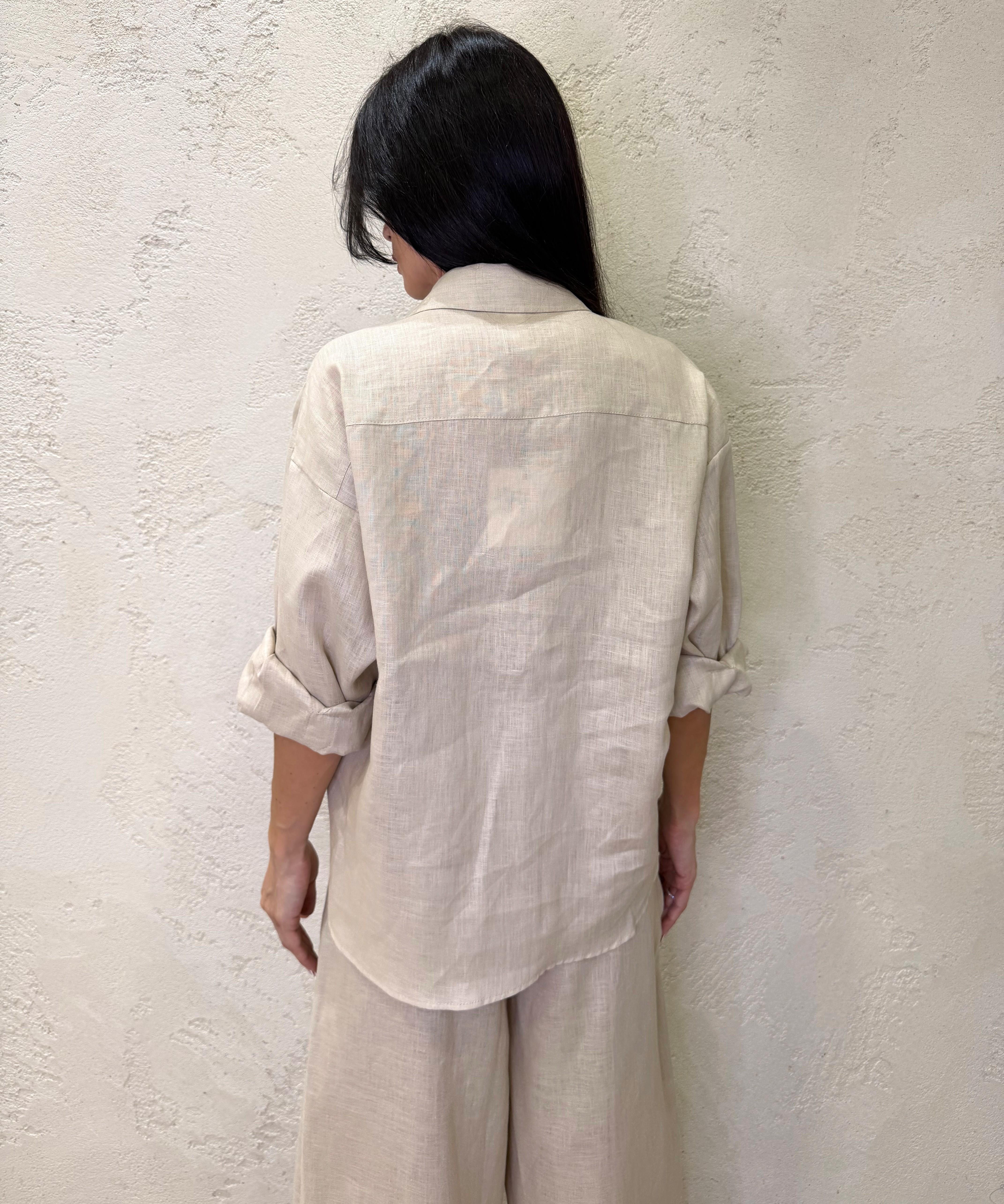camicia in 100% lino con tasca paillettes S26CE15 BEIGE TENSIONE IN 