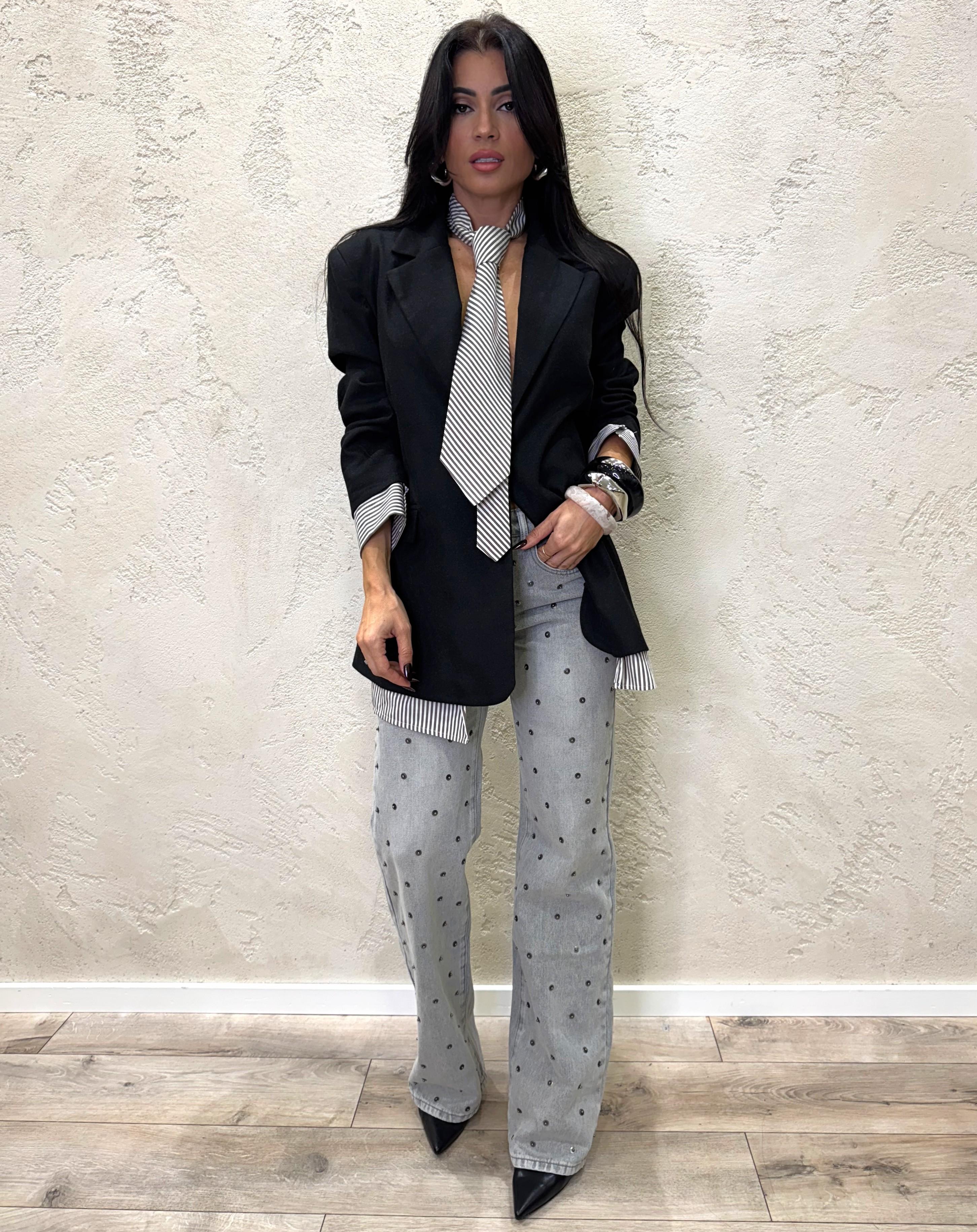 blazer over con inserti in camicia e cravatta in dotazione 26B971 ANTRACITE MOTEL 