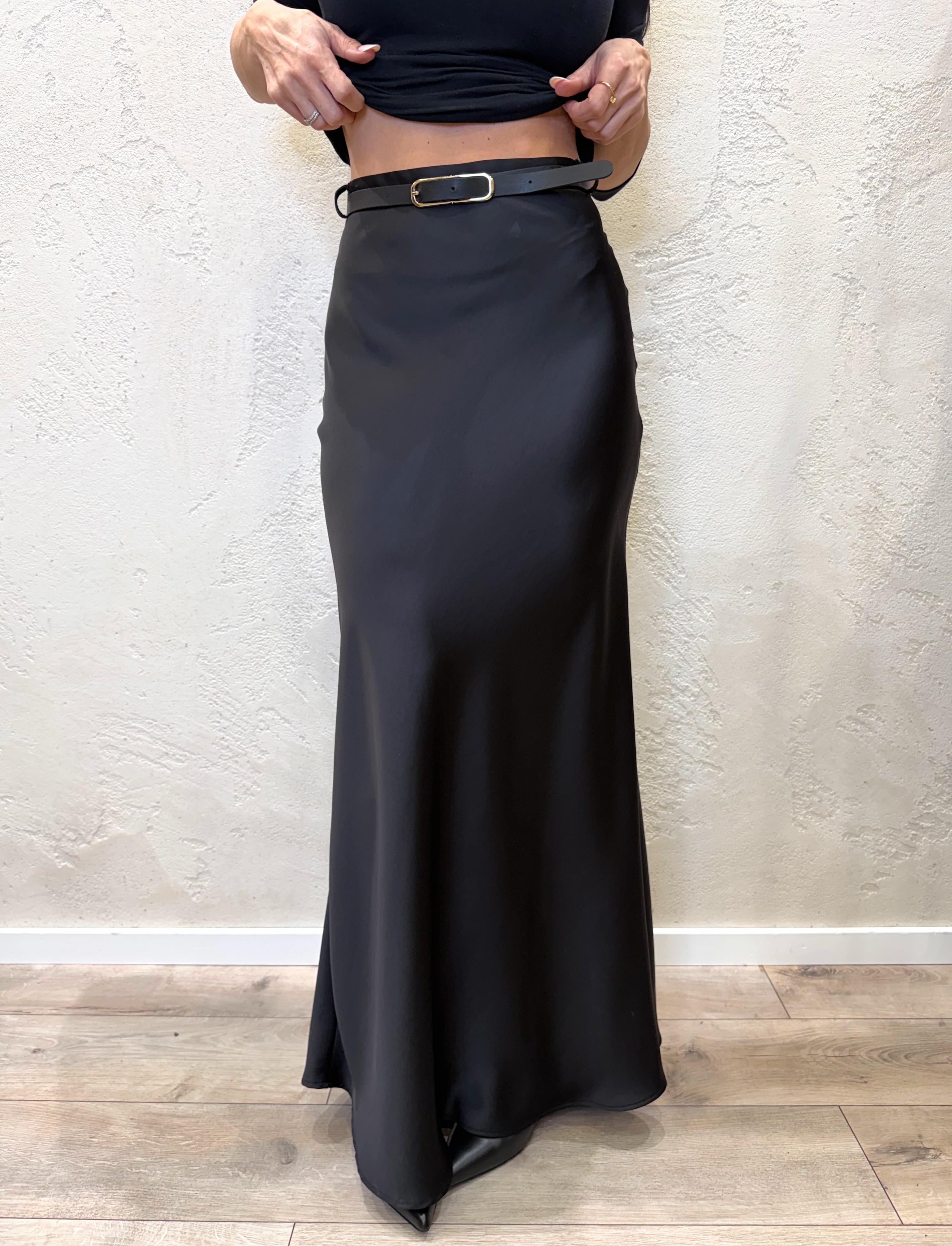 gonna lunga a sirena a vita alta effetto satinato GMF4KBA NERO IMPERIAL 