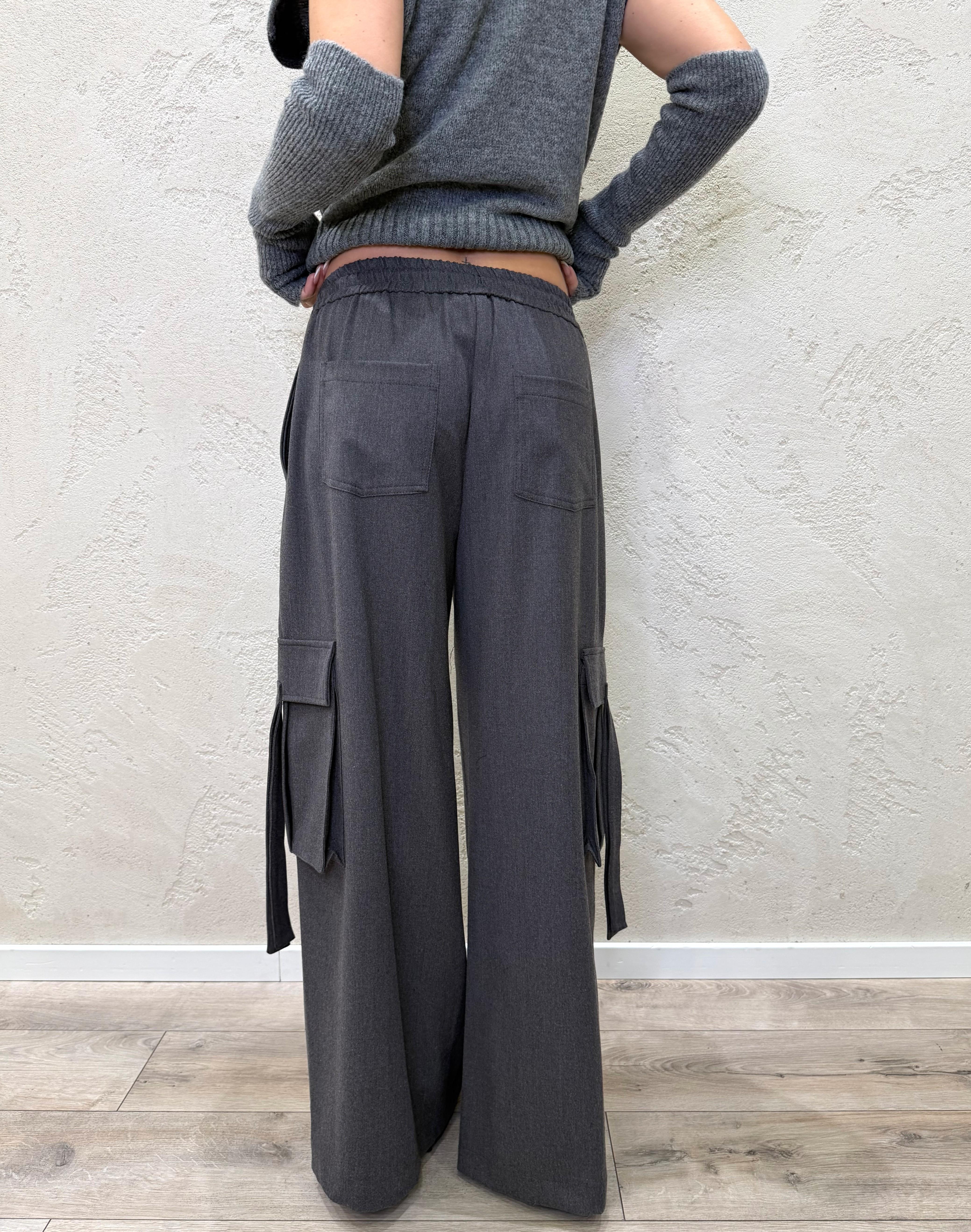 pantalone cargo a palazzo in calda viscosa 26P1748 GRIGIOFUMO TENSIONE IN 