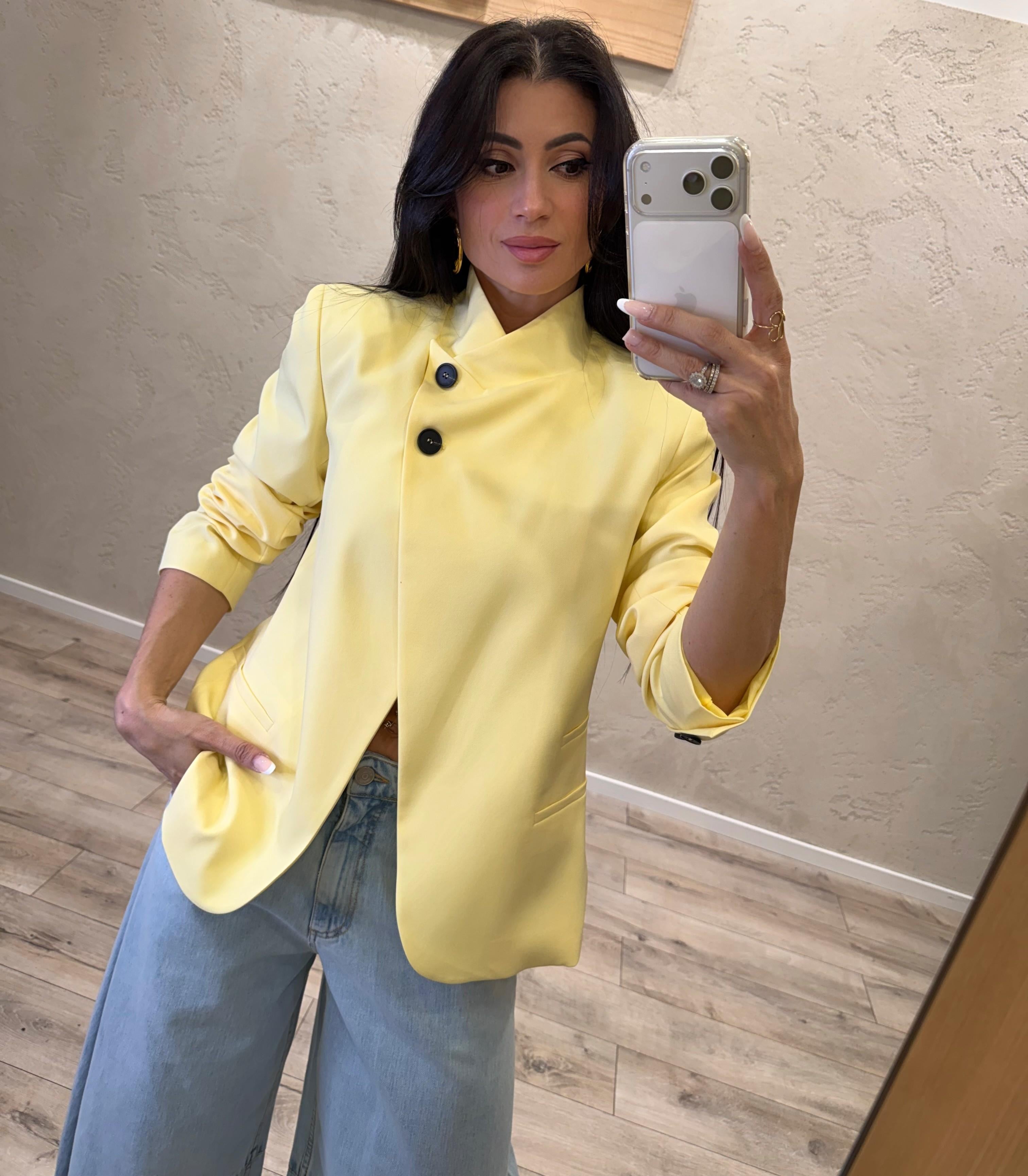 giacca con collo alla coreana e chiusura asimmetrica JMN-Q090 GIALLO HAVEONE 