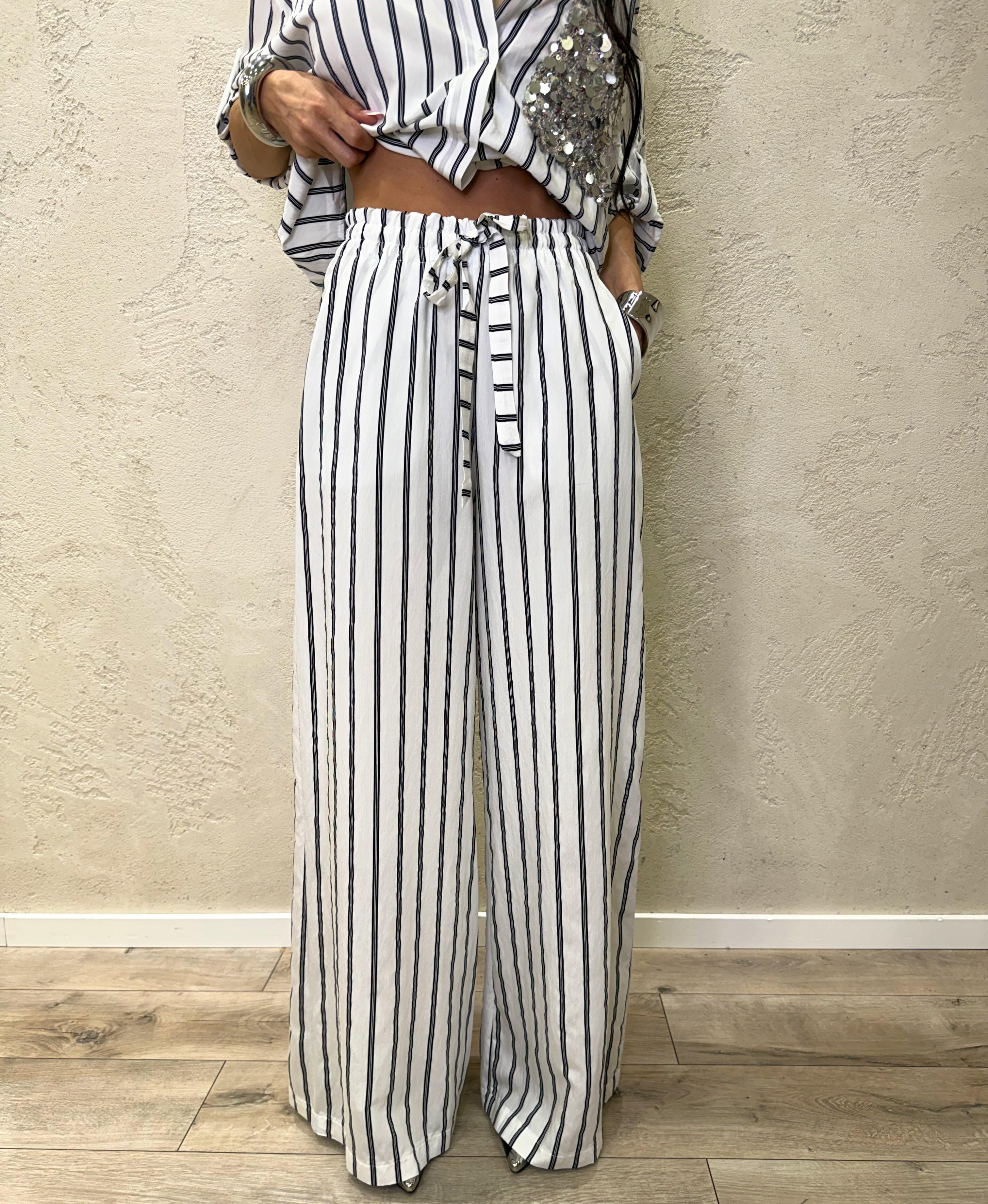 pantaloni a palazzo fantasia a righe PE260221 BIANCO/NERO TENSIONE IN 