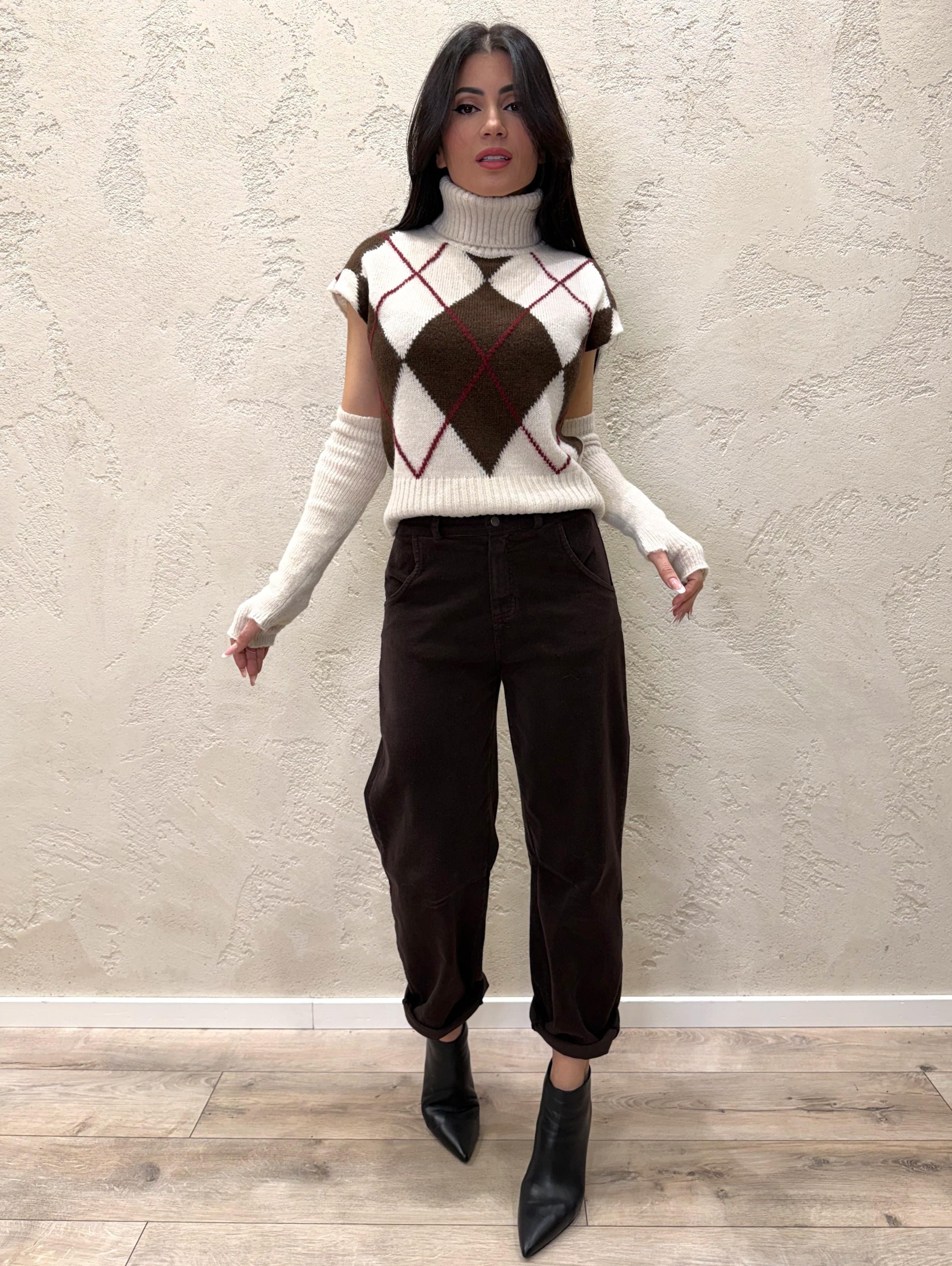 gilet in maglia con manicotti in fantasia rombi W5HMT37A373 BORDEAUX TENSIONE IN 