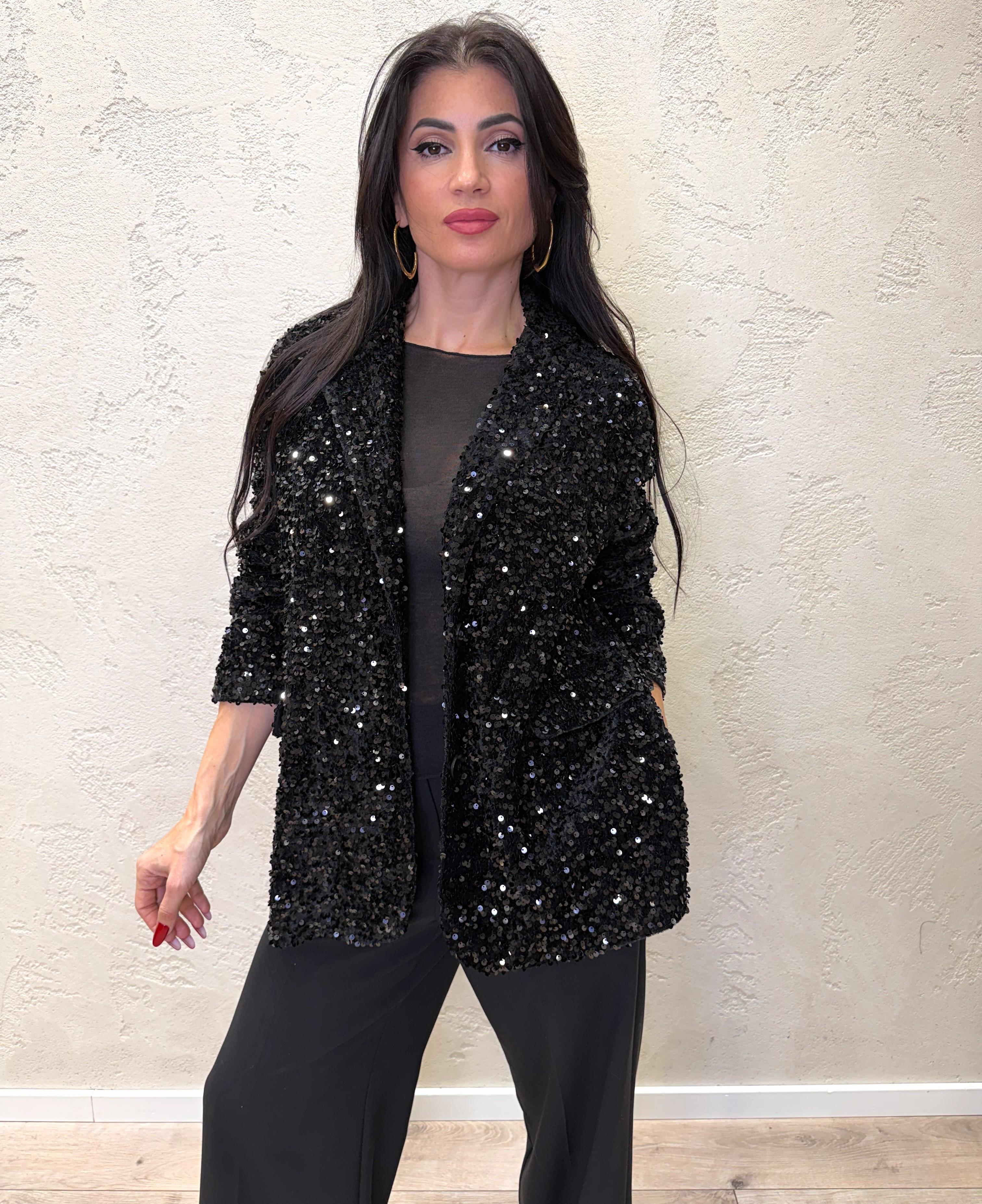 blazer over in paillettes 25B4758 NERO TENSIONE IN 