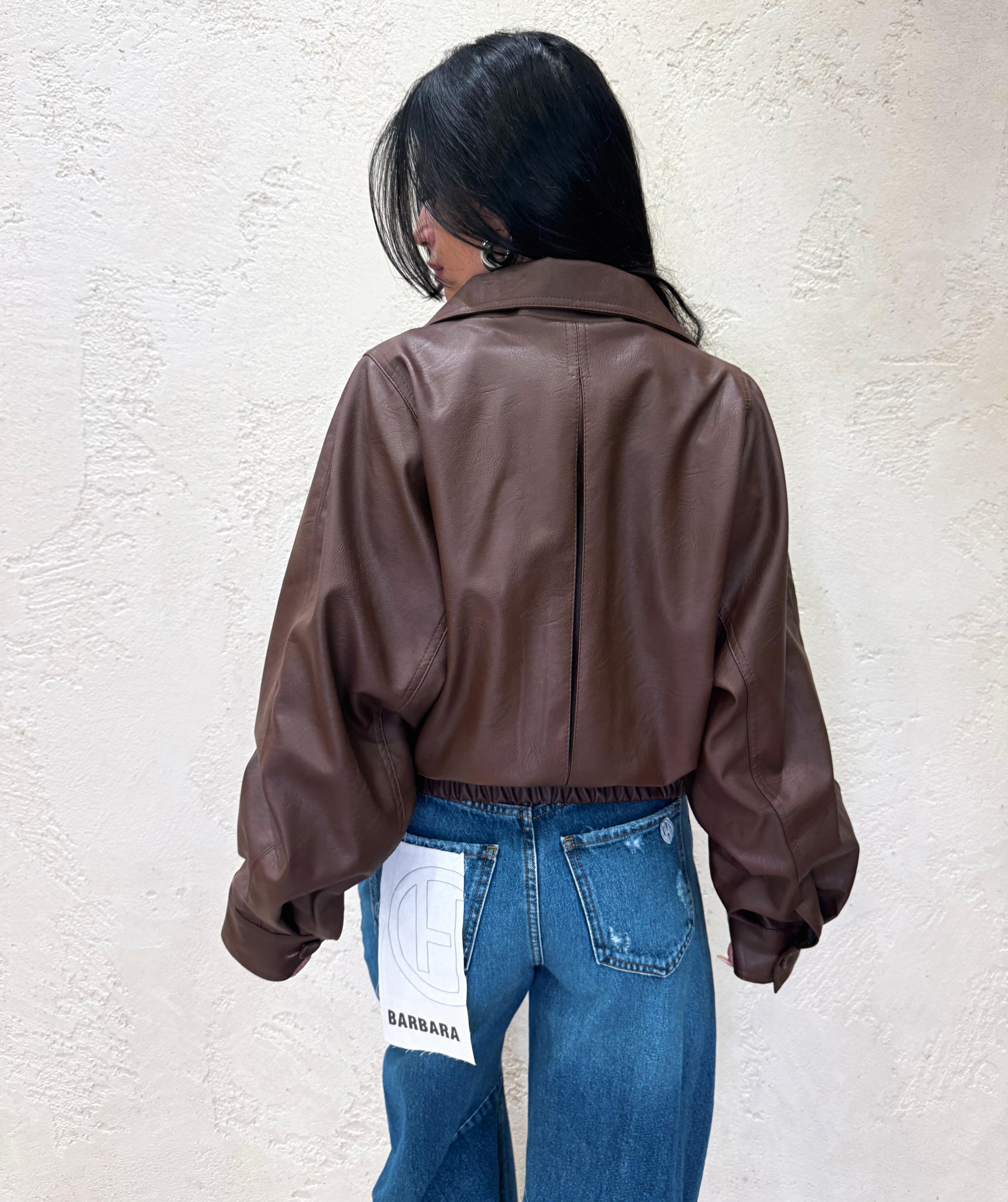 bomber in ecopelle con chiusura doppiopetto KFS-9071 MORO HAVEONE 