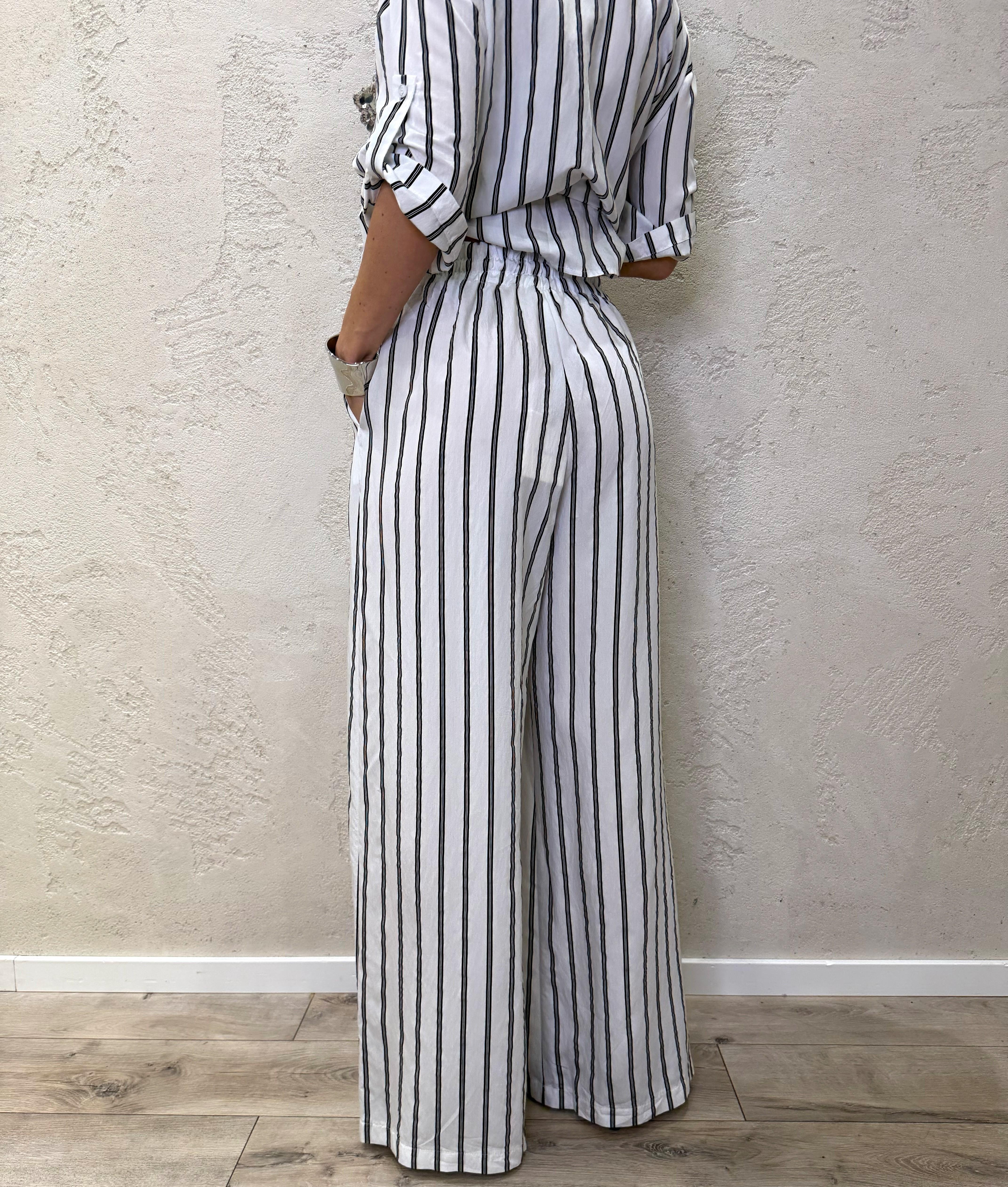pantaloni a palazzo fantasia a righe PE260221 BIANCO/NERO TENSIONE IN 