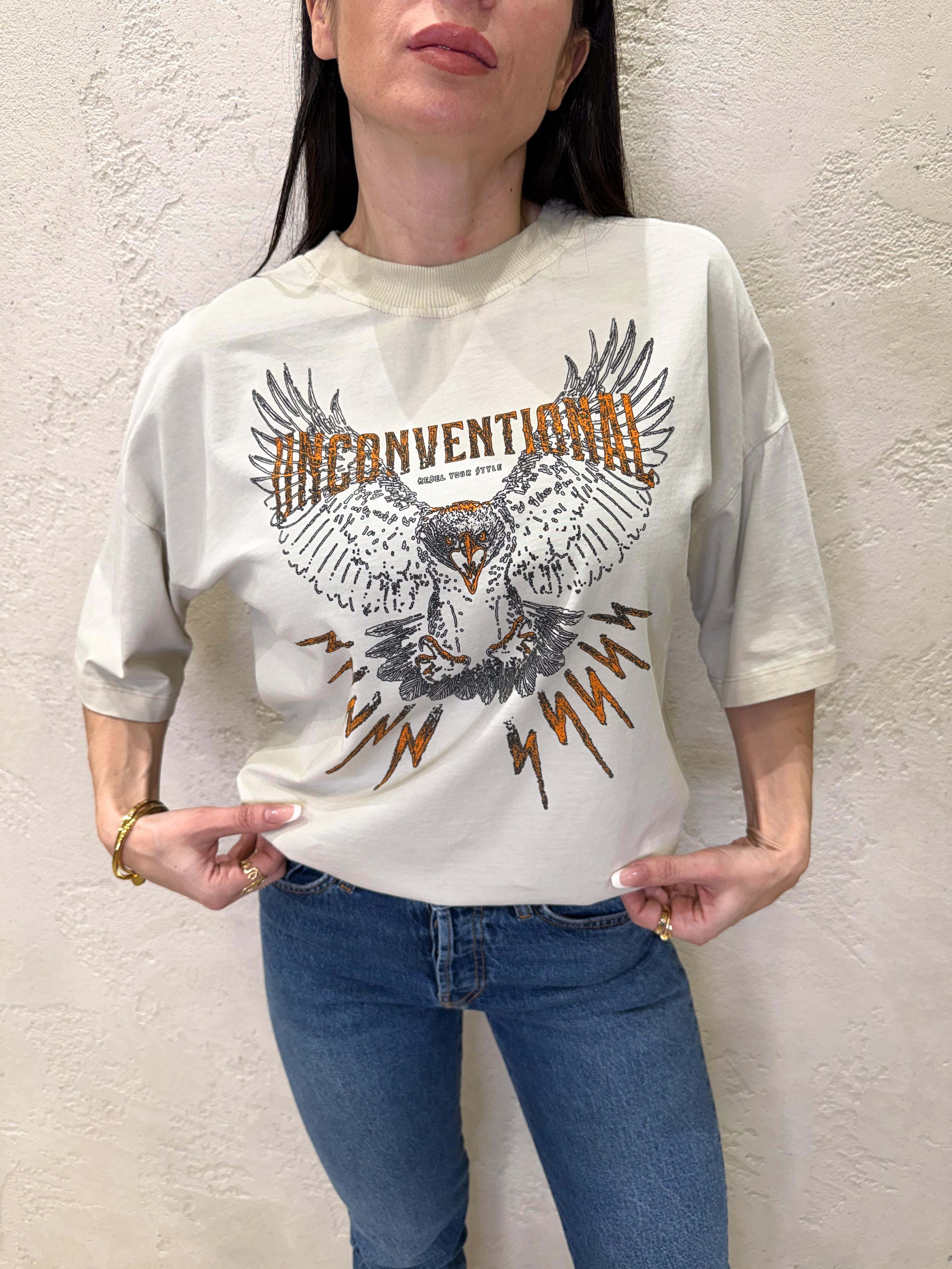 t-shirt stone washed con stampa aquila FFW-Q008 SABBIA HAVEONE 