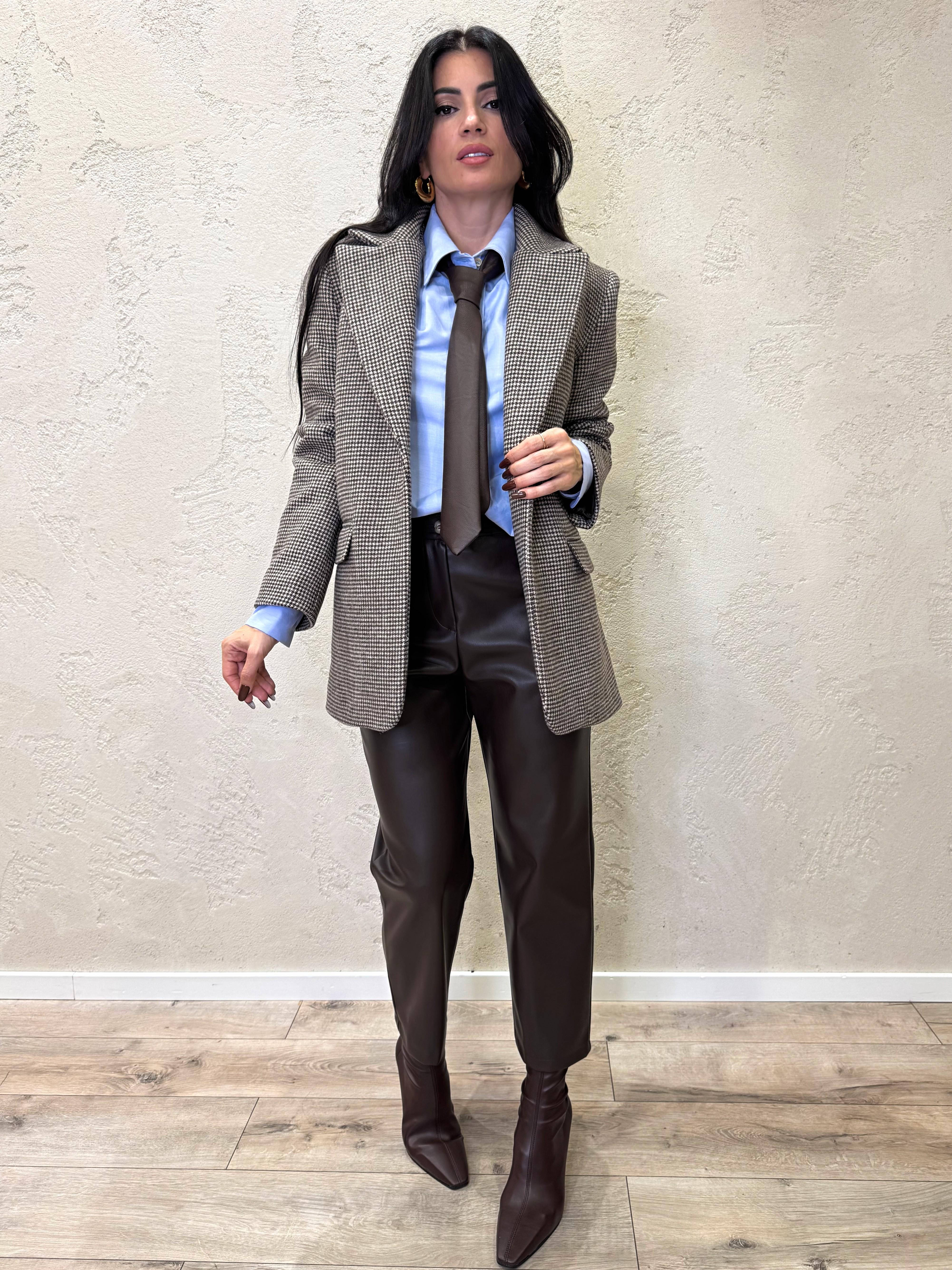 camicia con cravatta in ecopelle 37918 AZZURRO TENSIONE IN 