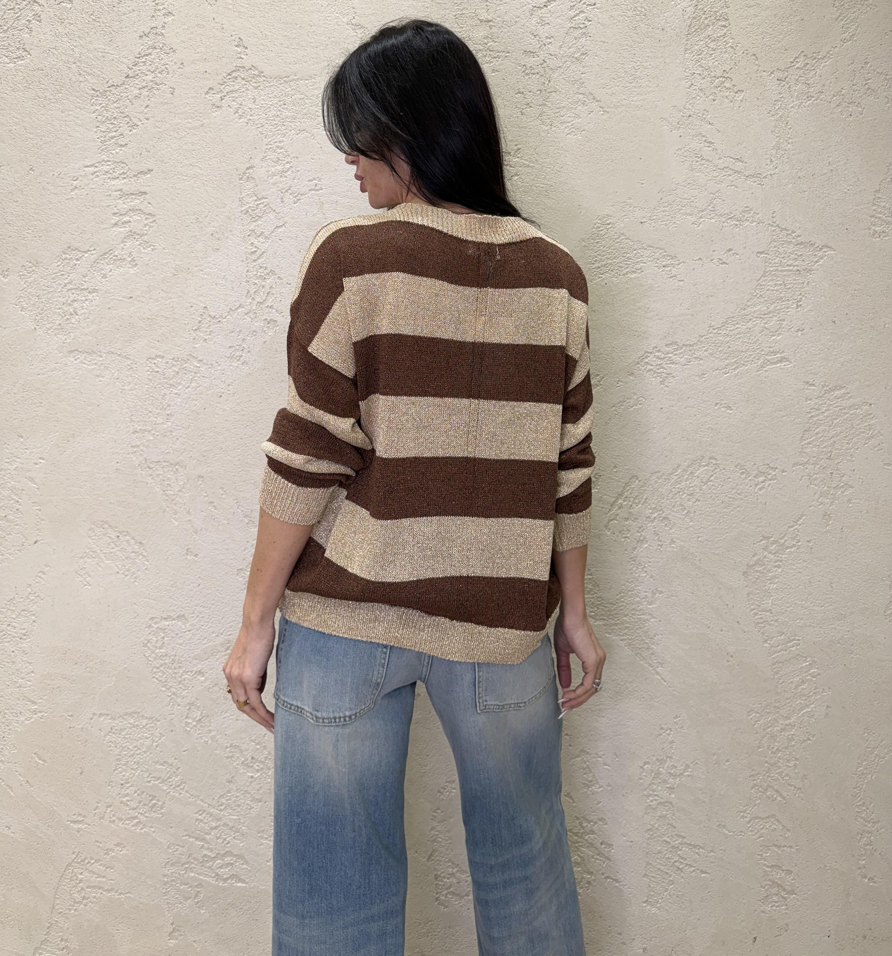 pull vestibilità morbida in lurex fantasia a righe W26020 TABACCO SUSY MIX 