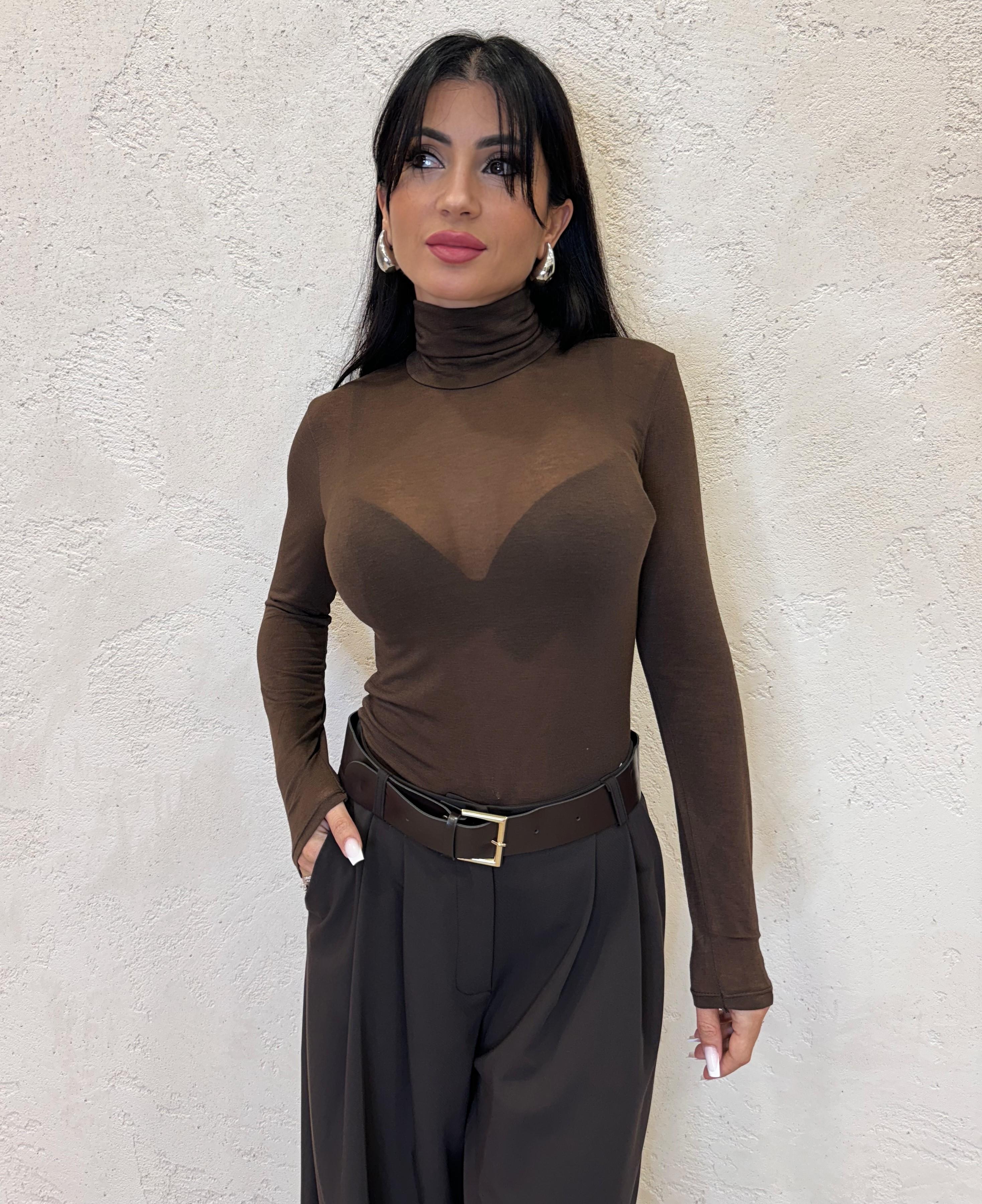 maglia misto cashmere con collo alto B05085 MORO SUSY MIX 