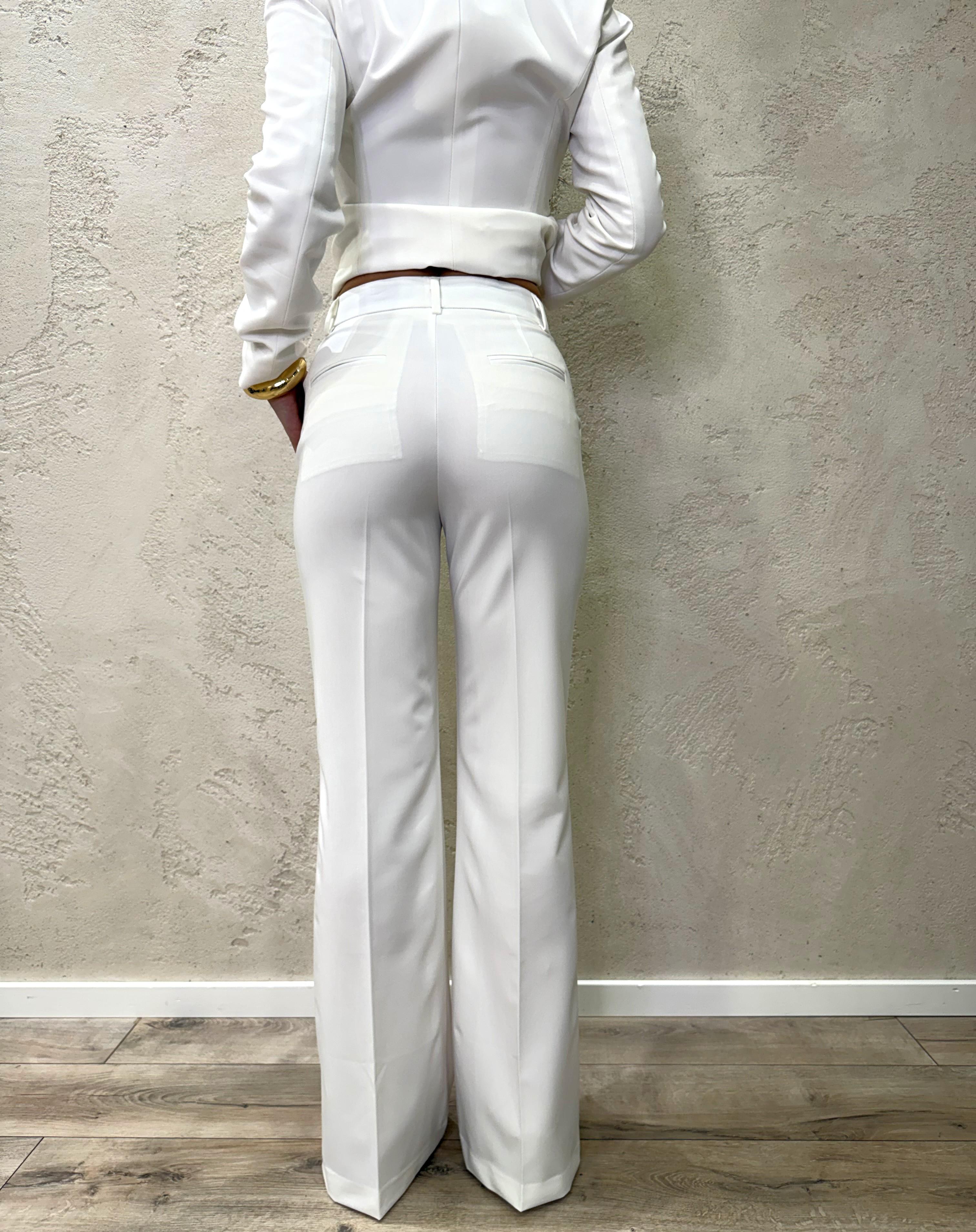 pantalone elasticizzato modello a zampa TAB1714 GESSO VICOLO 