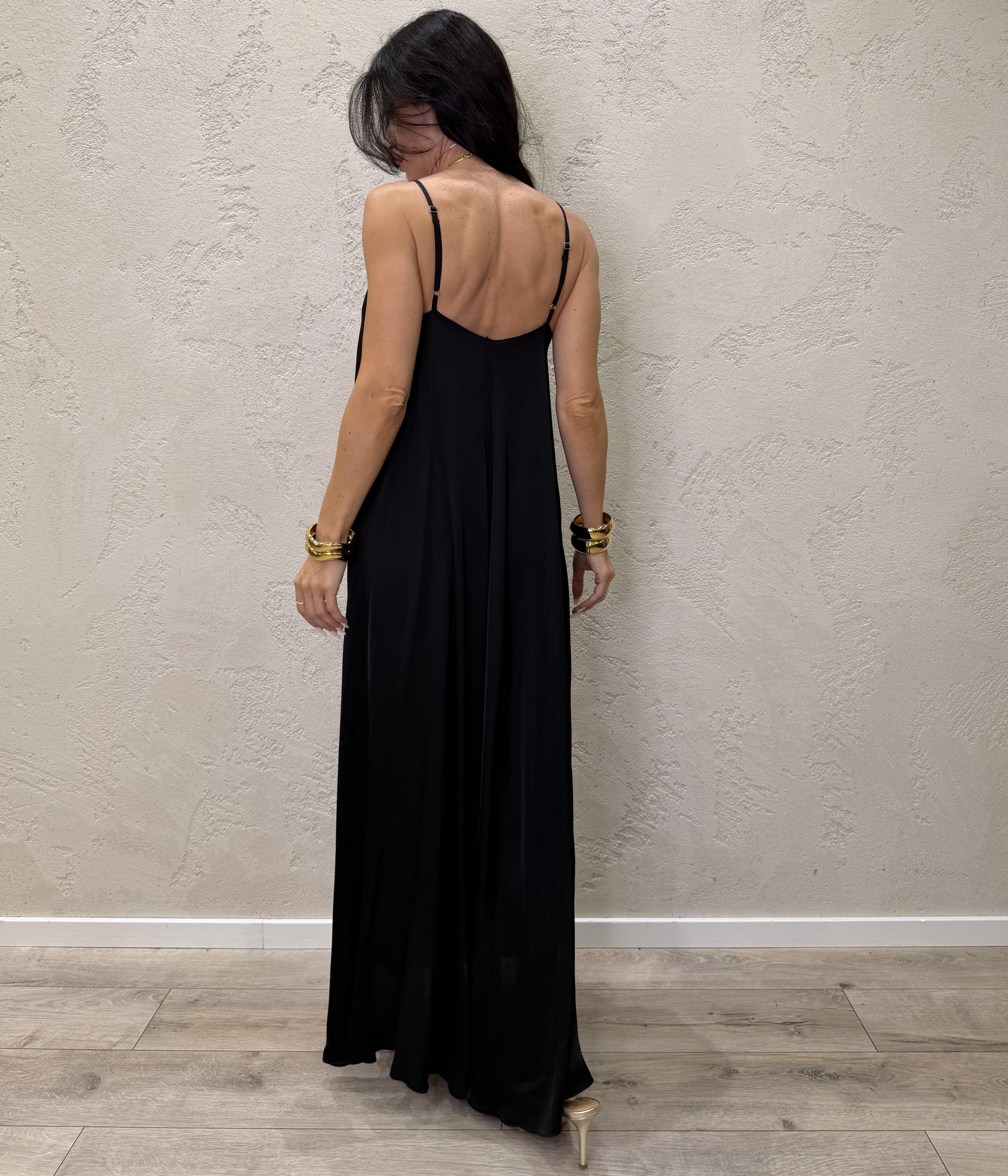 abito svasato in satin scollo a v TAB2587 NERO VICOLO 