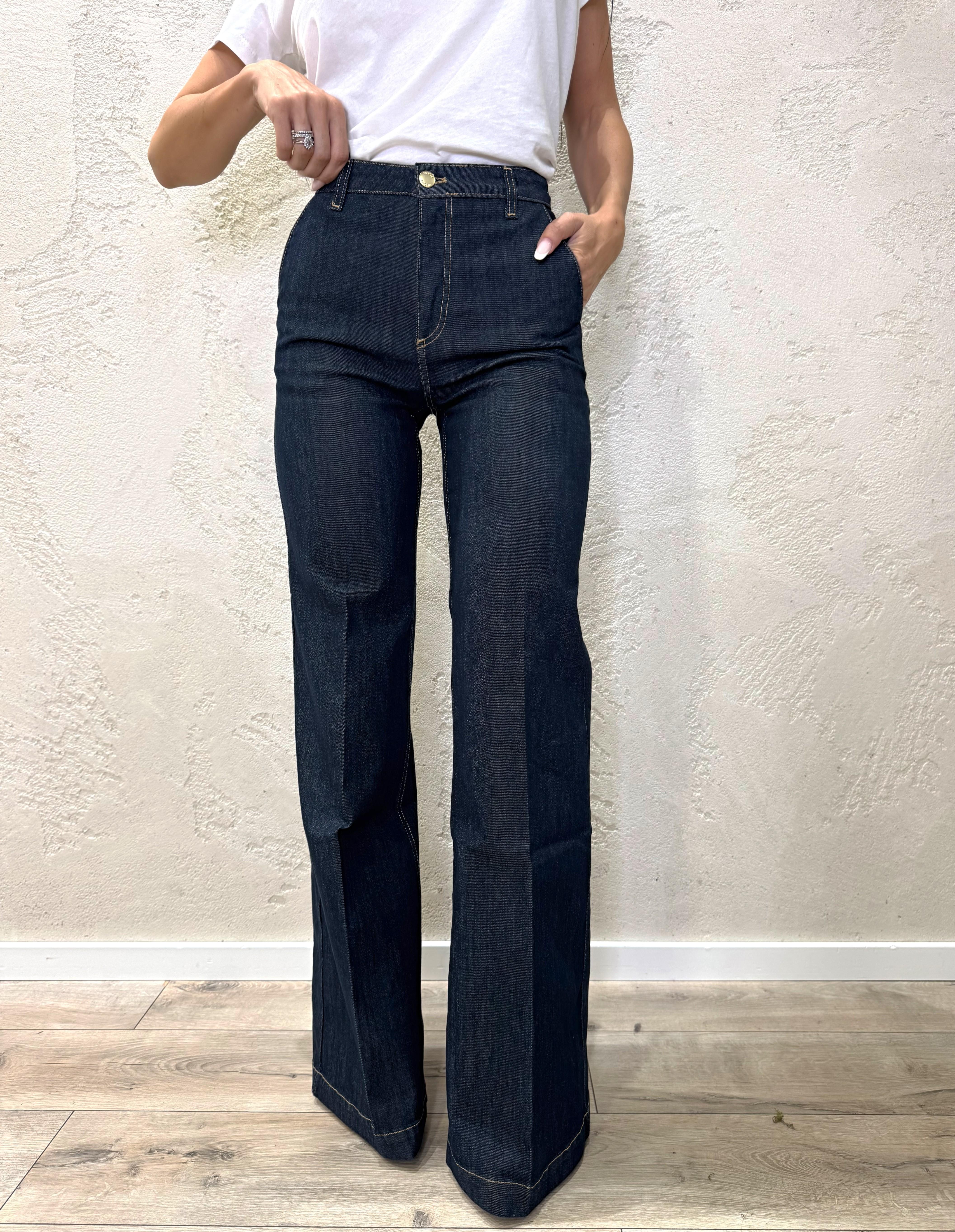 jeans modello elena a palazzo elasticizzato DF5086 BLU NOTTE VICOLO 