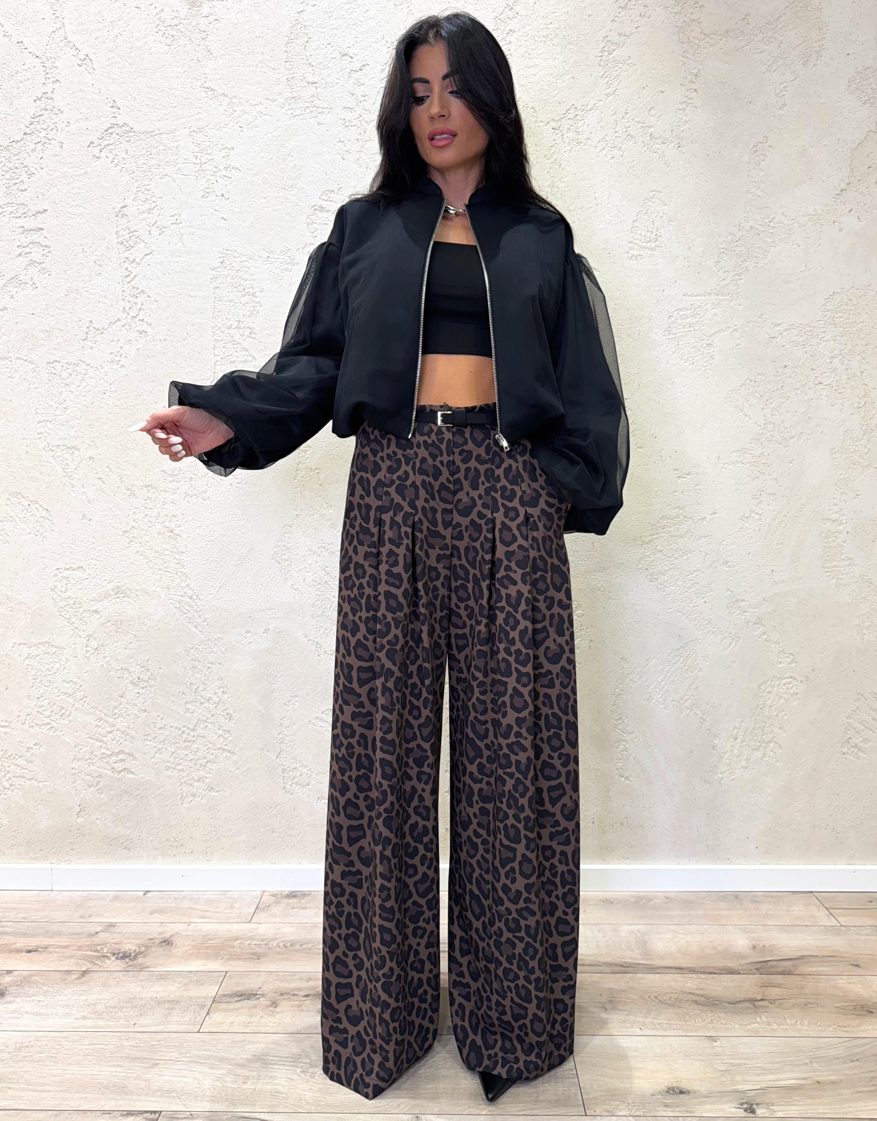 pantalone ampio con pinces P5Y9KILC LEOPARDATO IMPERIAL 