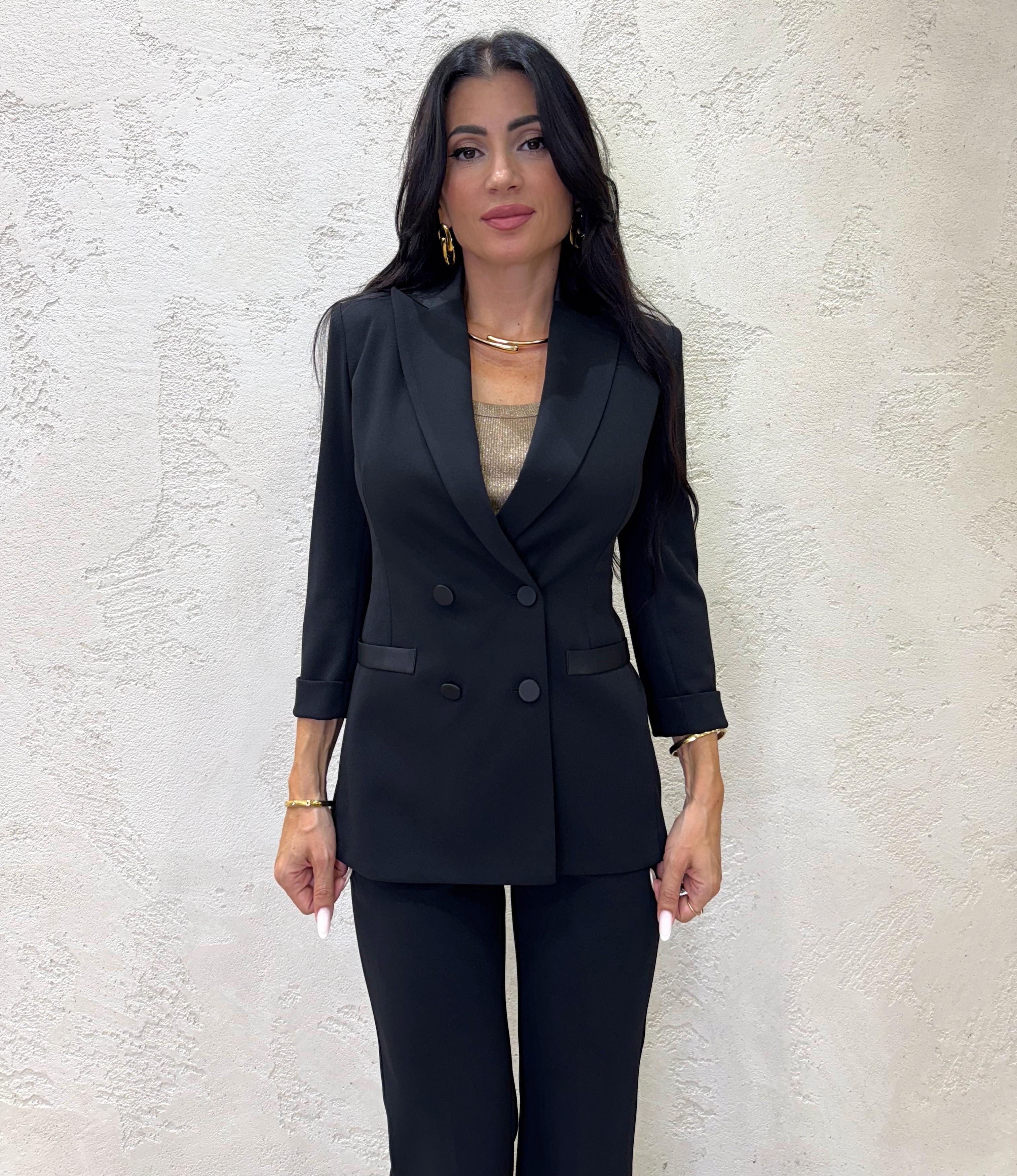 blazer doppiopetto in crepe elasticizzato JU25KAW NERO IMPERIAL 
