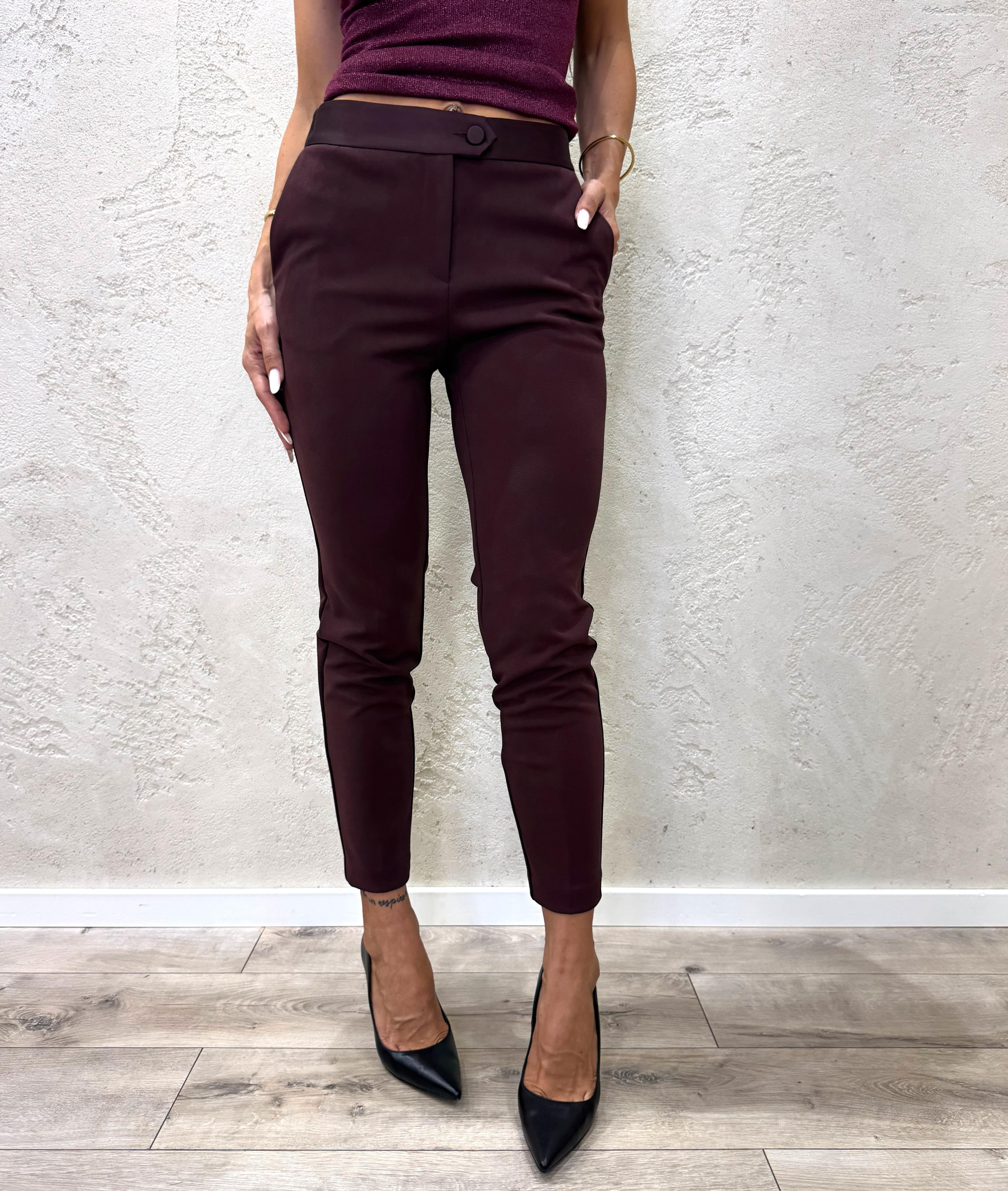 pantalone a sigaretta in crepe elasticizzato PVN2KAW PRUGNA IMPERIAL 