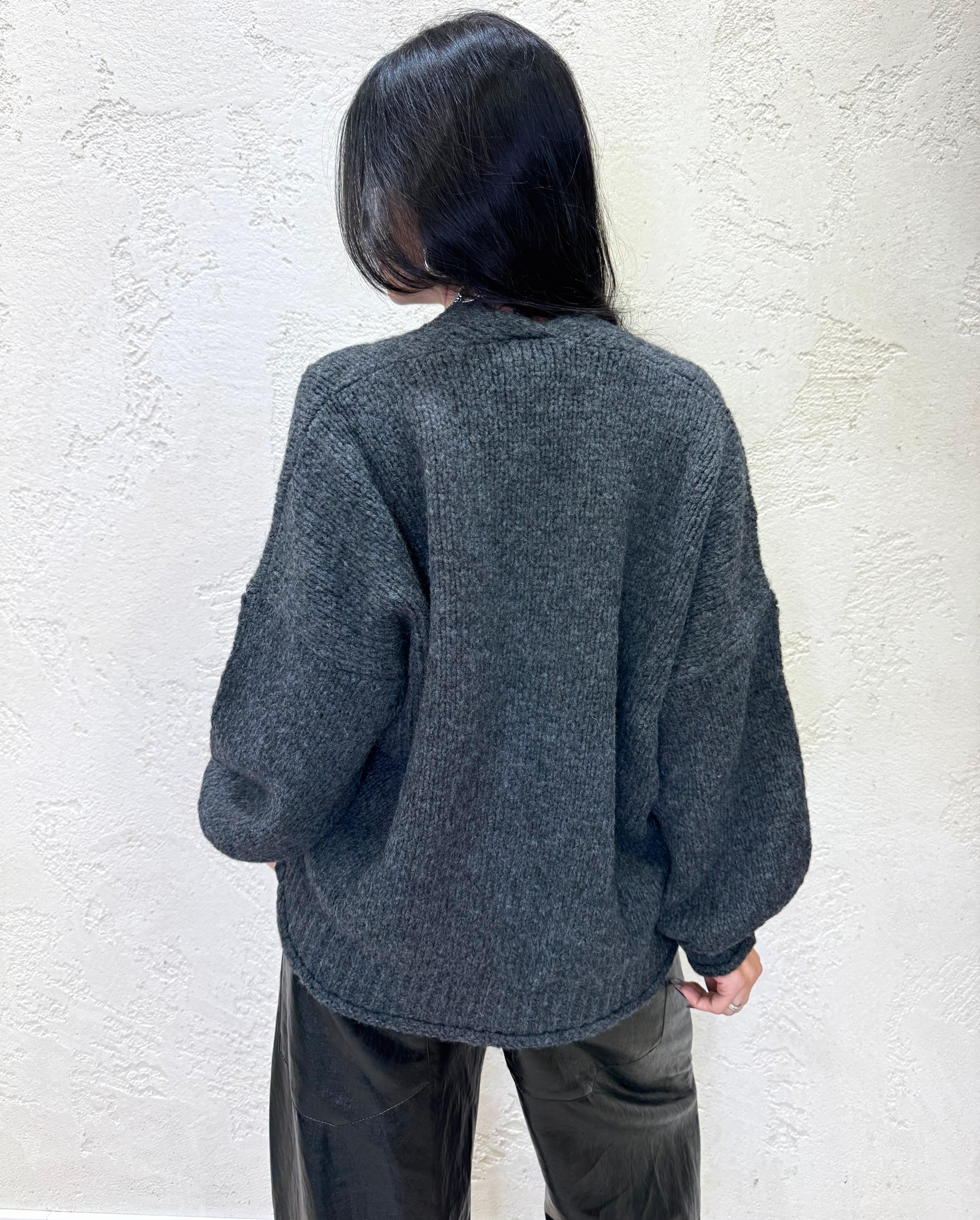 cardigan misto lana e alpaca con tasche 33053F ANTRACITE VICOLO 