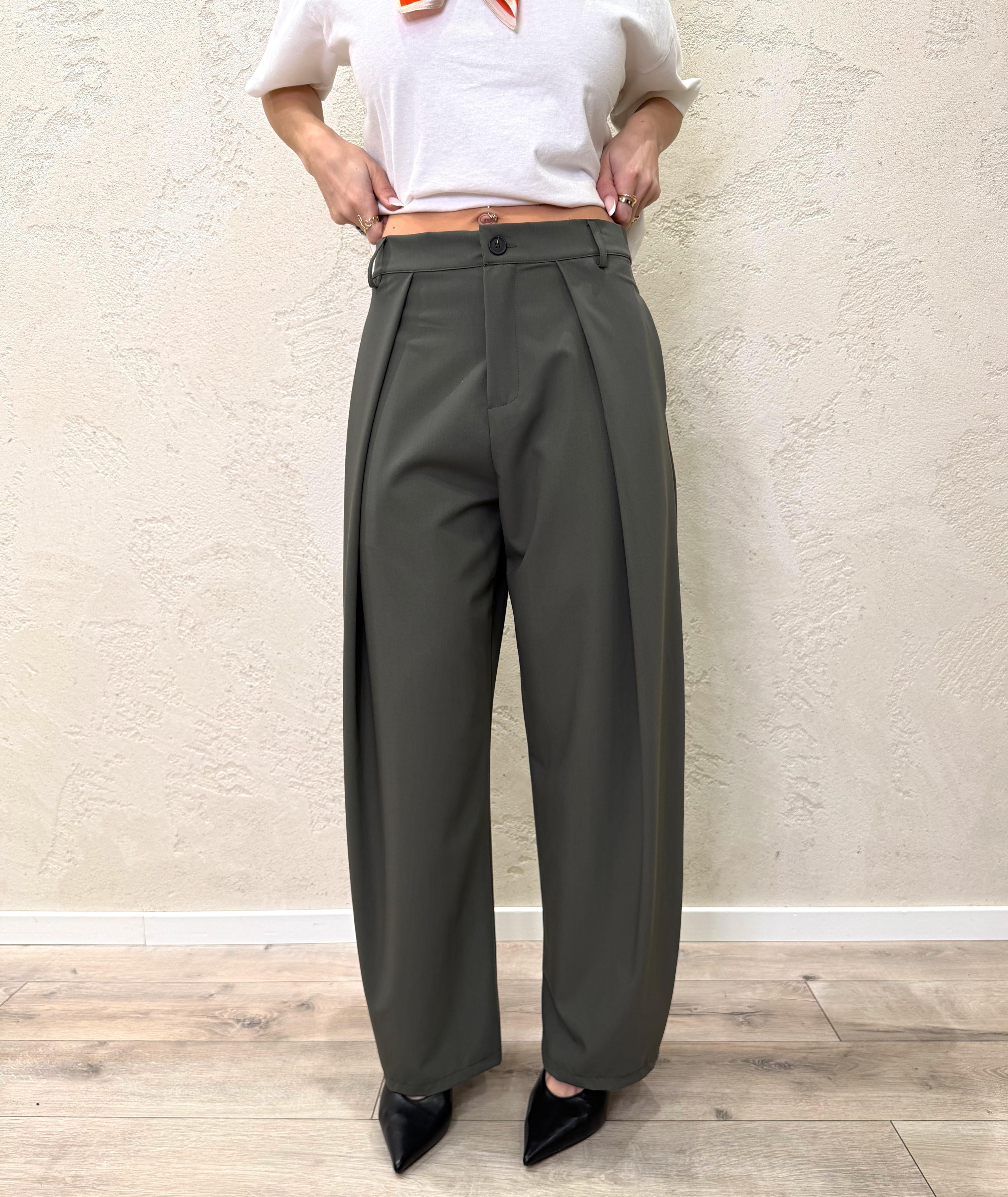 pantaloni modello balloon con pinces misto viscosa elasticizzati 63652 VERDEMILITARE SUSY MIX 