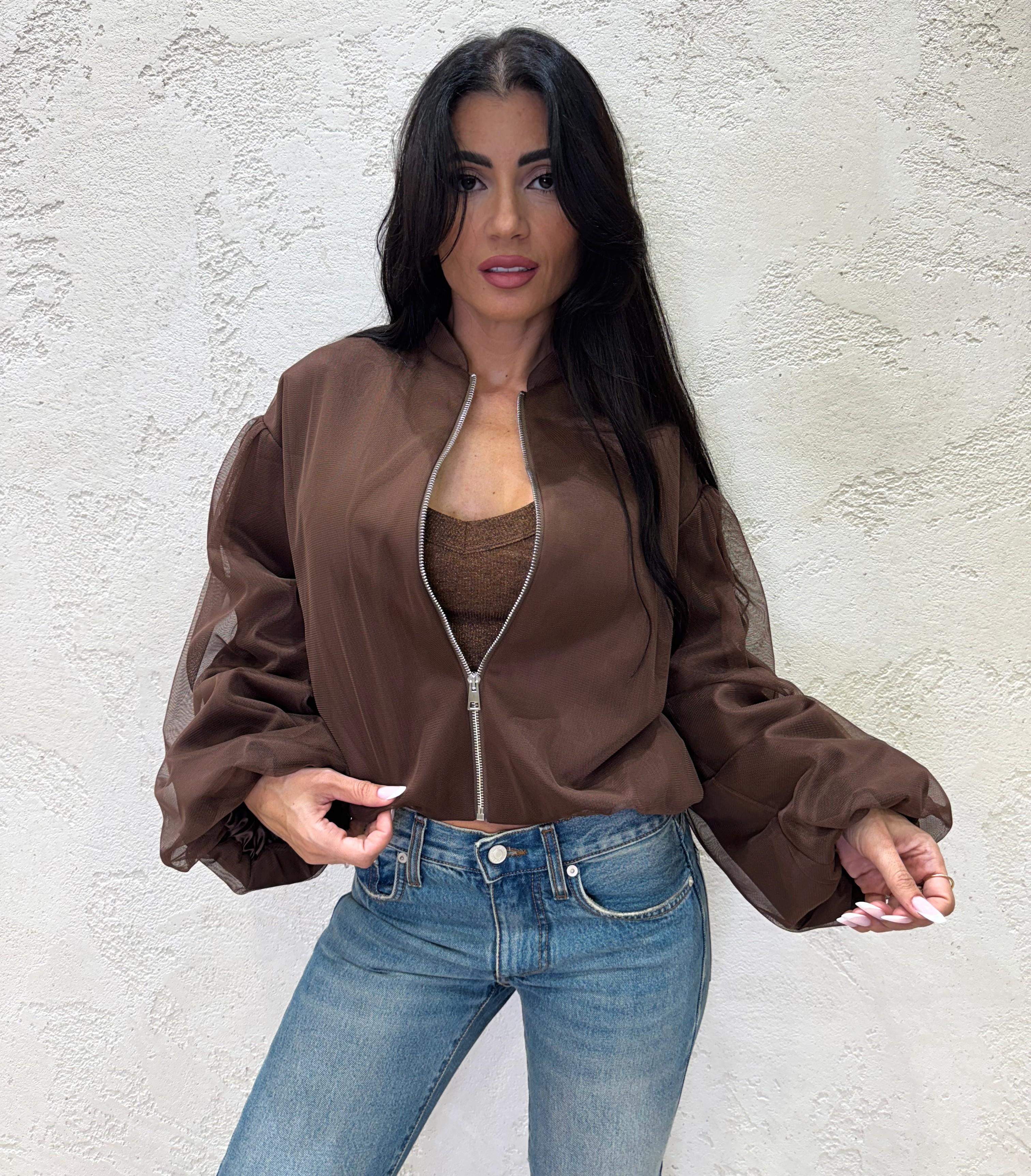 bomber in tulle VHN3KAI CIOCCOLATO IMPERIAL 