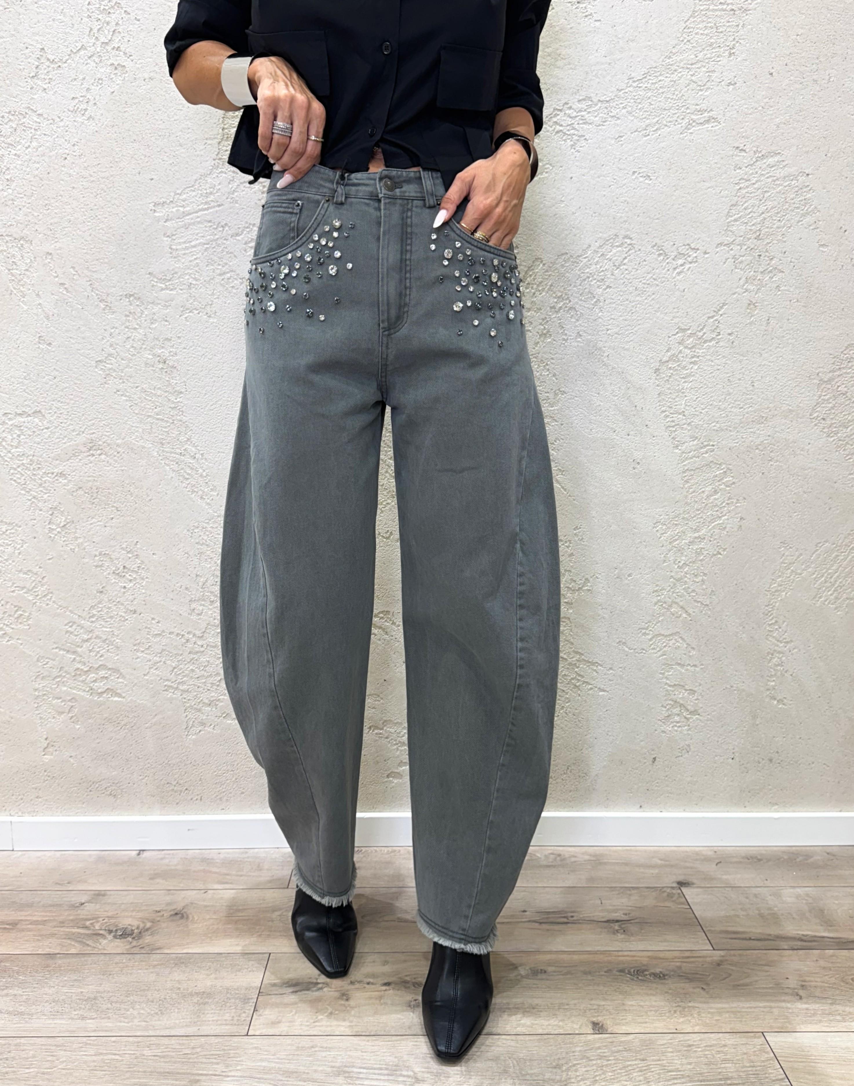 jeans a ferro di cavallo con applicazioni gioiello W25P217 GRIGIO TENSIONE IN 