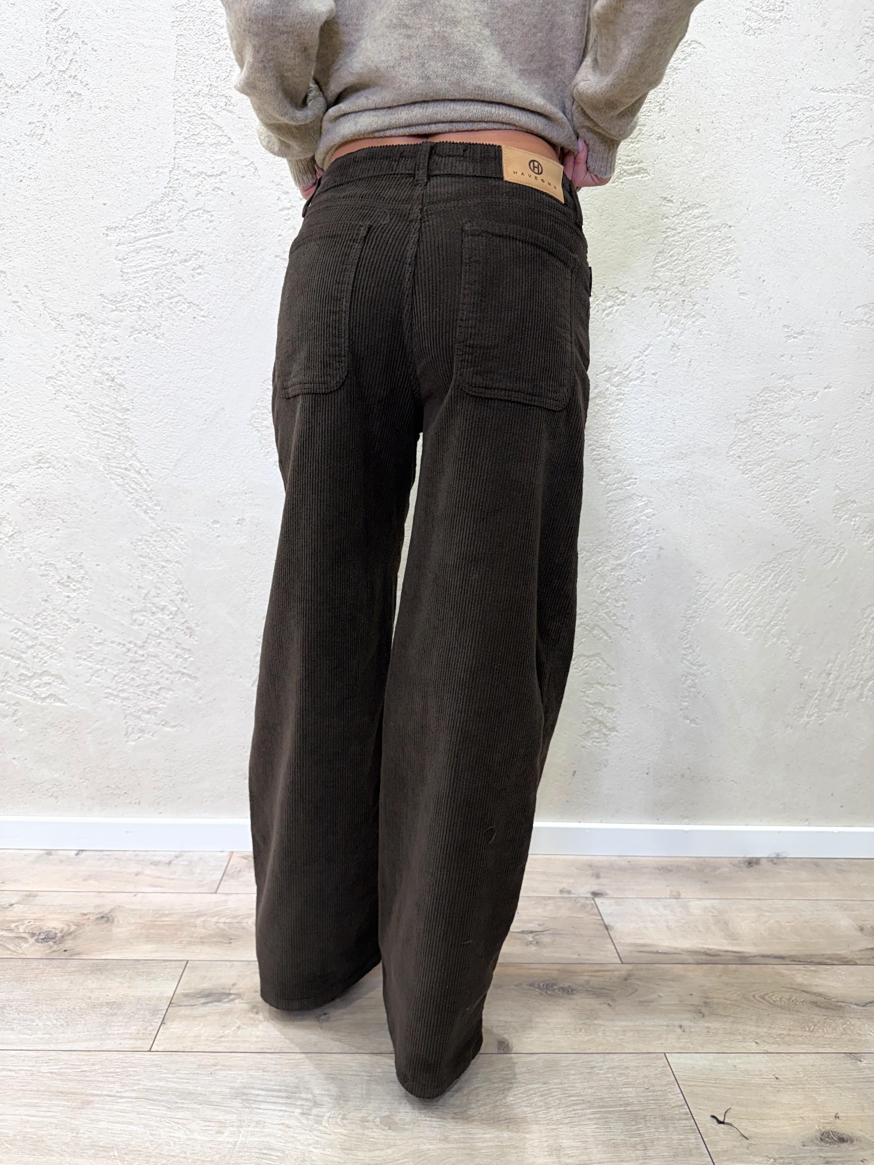 pantaloni a gamba dritta in velluto a costine PLS-P238 MORO HAVEONE 