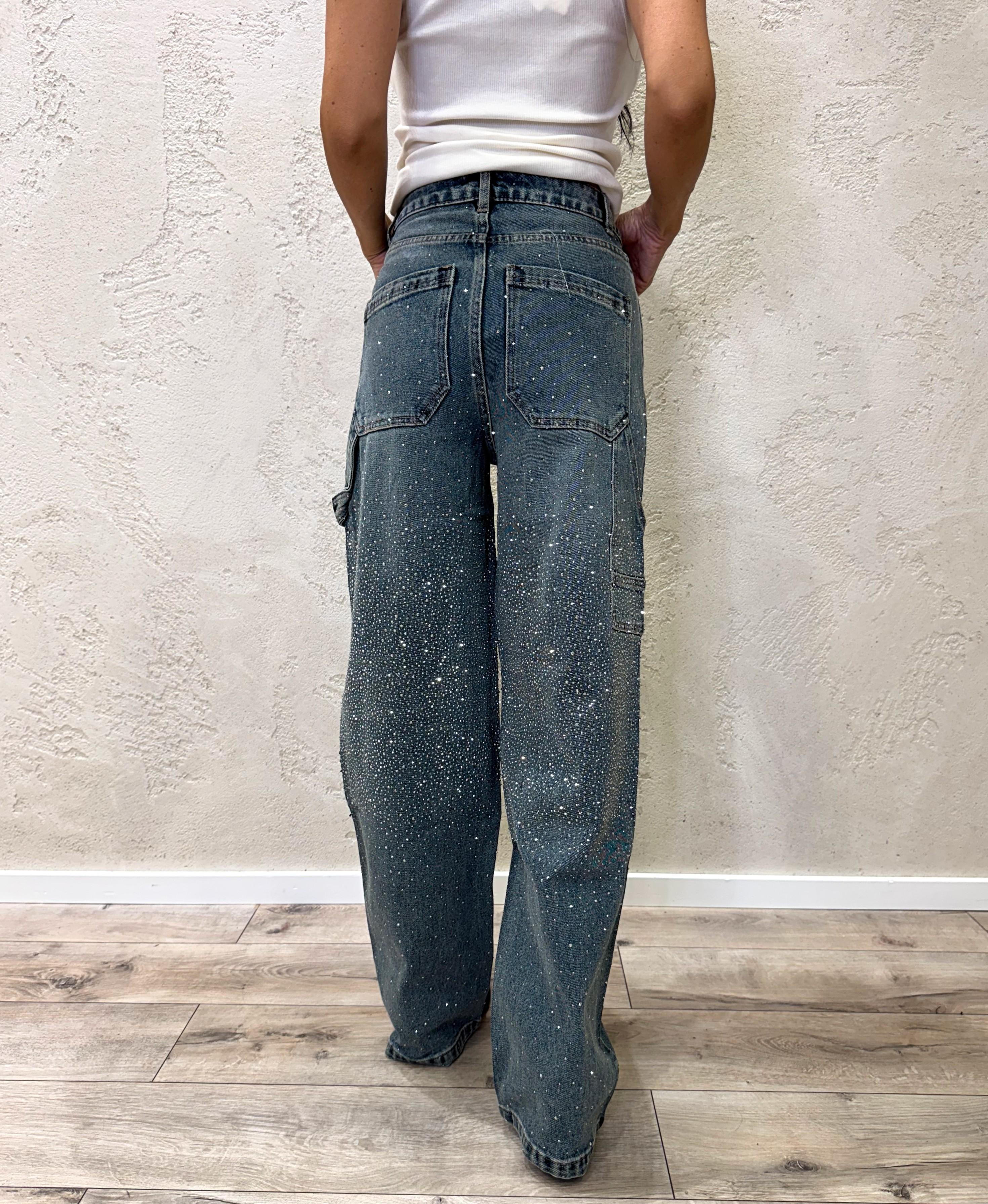 jeans wide leg modello work con strass JNWORKSTRASS THE ELEVI 