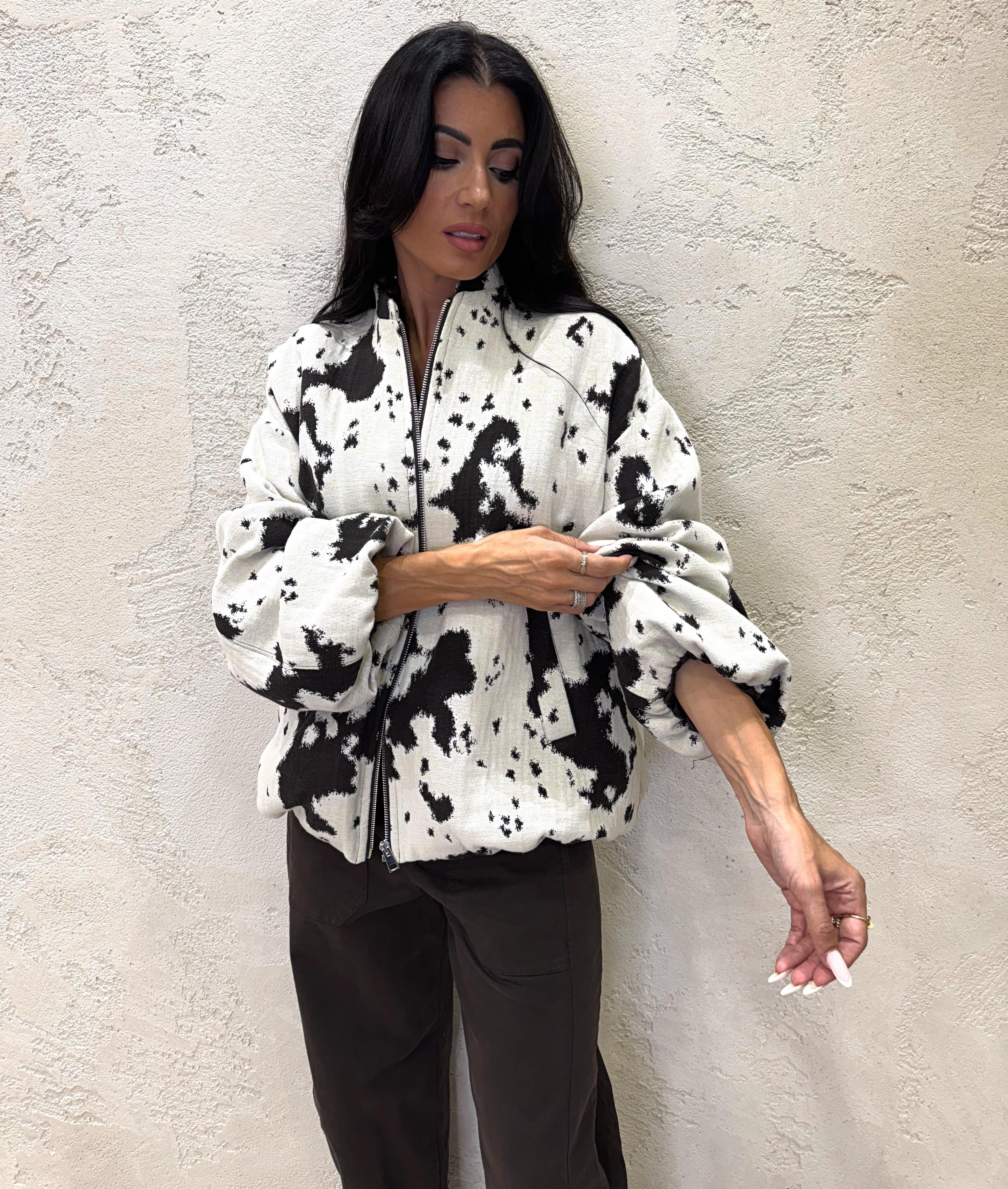 bomber oversize con stampa cow VHD3KCJ PANNA/MORO IMPERIAL 