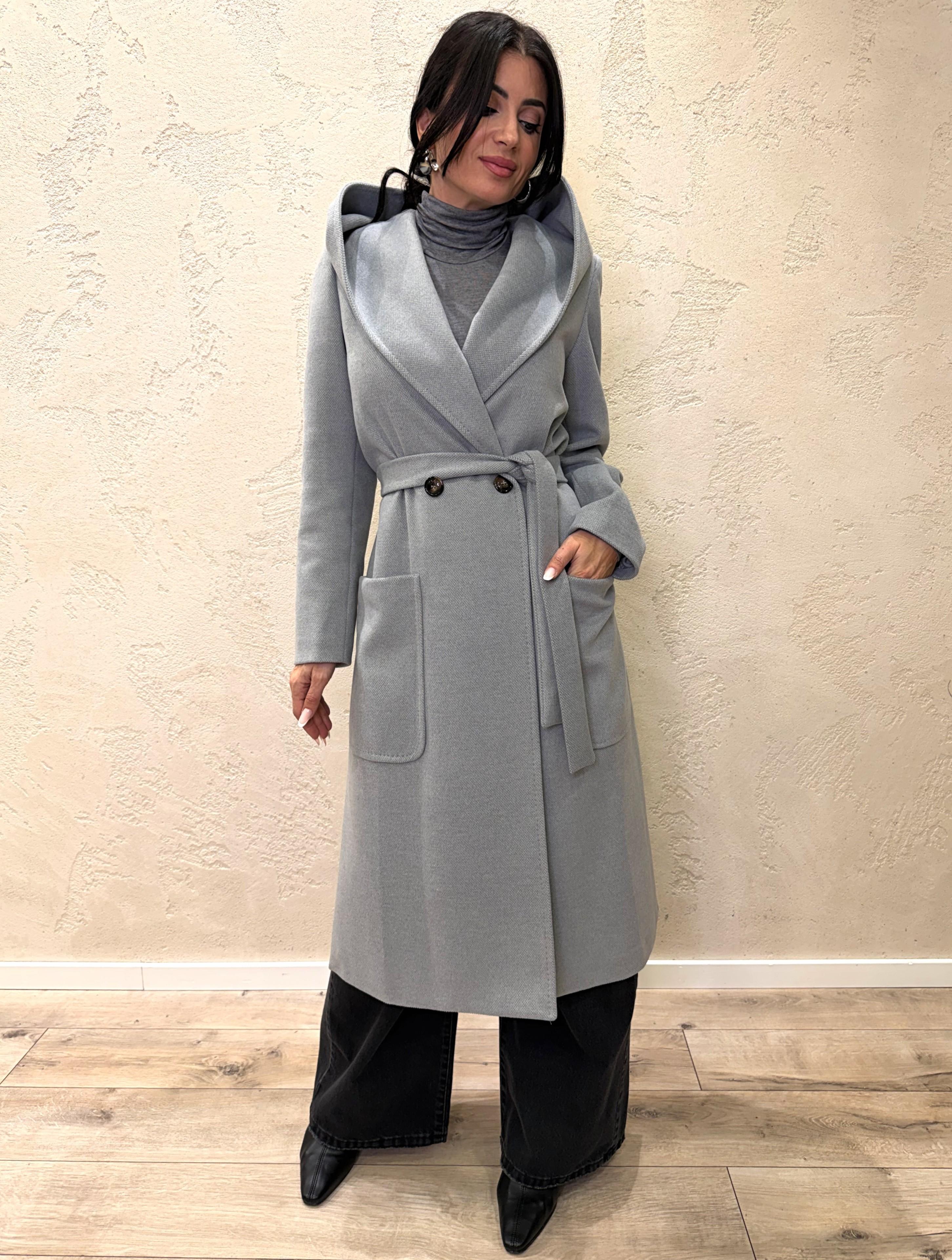 cappotto lungo doppio petto con cappuccio e cintura 9999MRKAI25 GRIGIO TENSIONE IN 