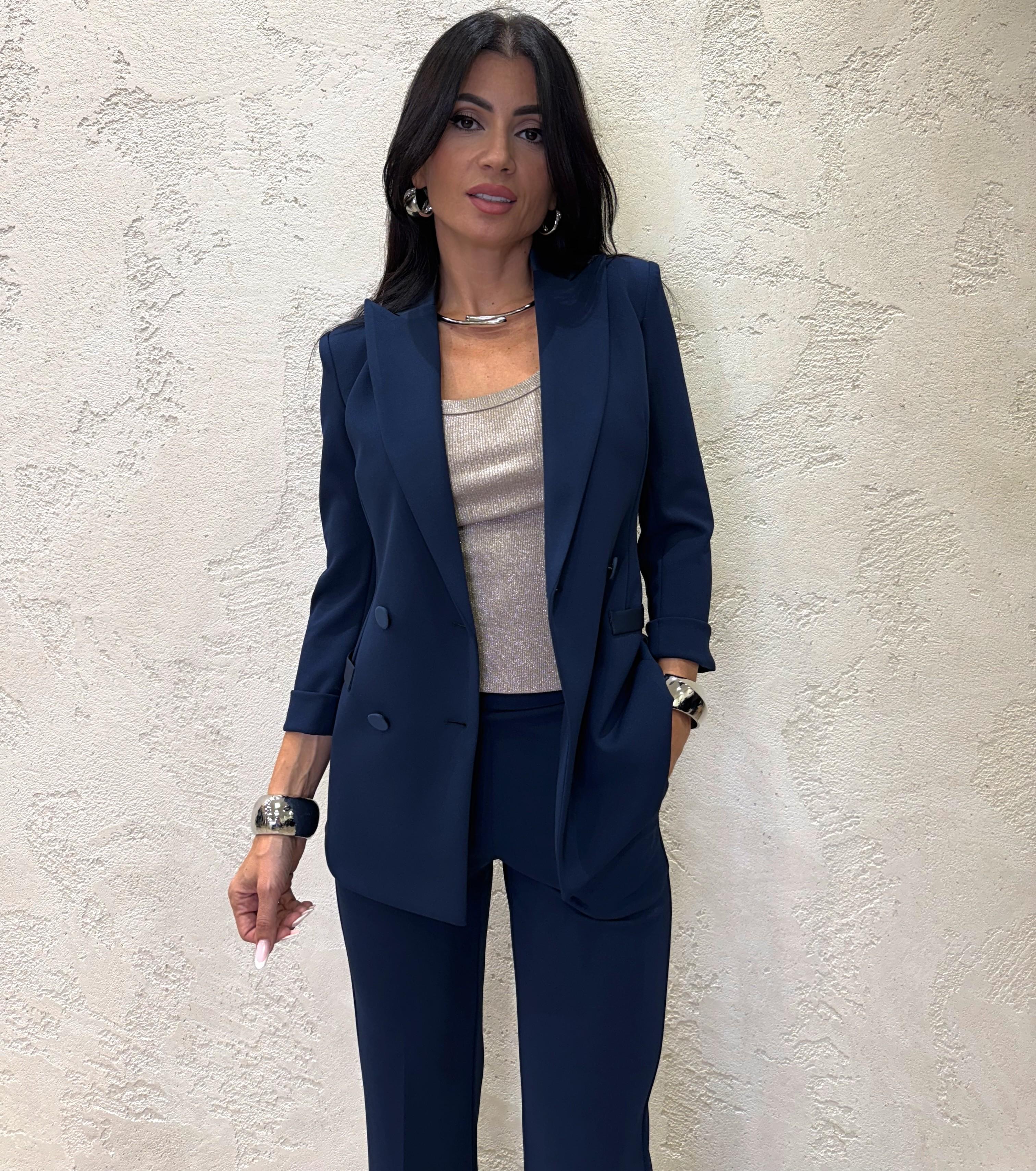 blazer doppiopetto in crepe elasticizzato JU25KAW BLU IMPERIAL 