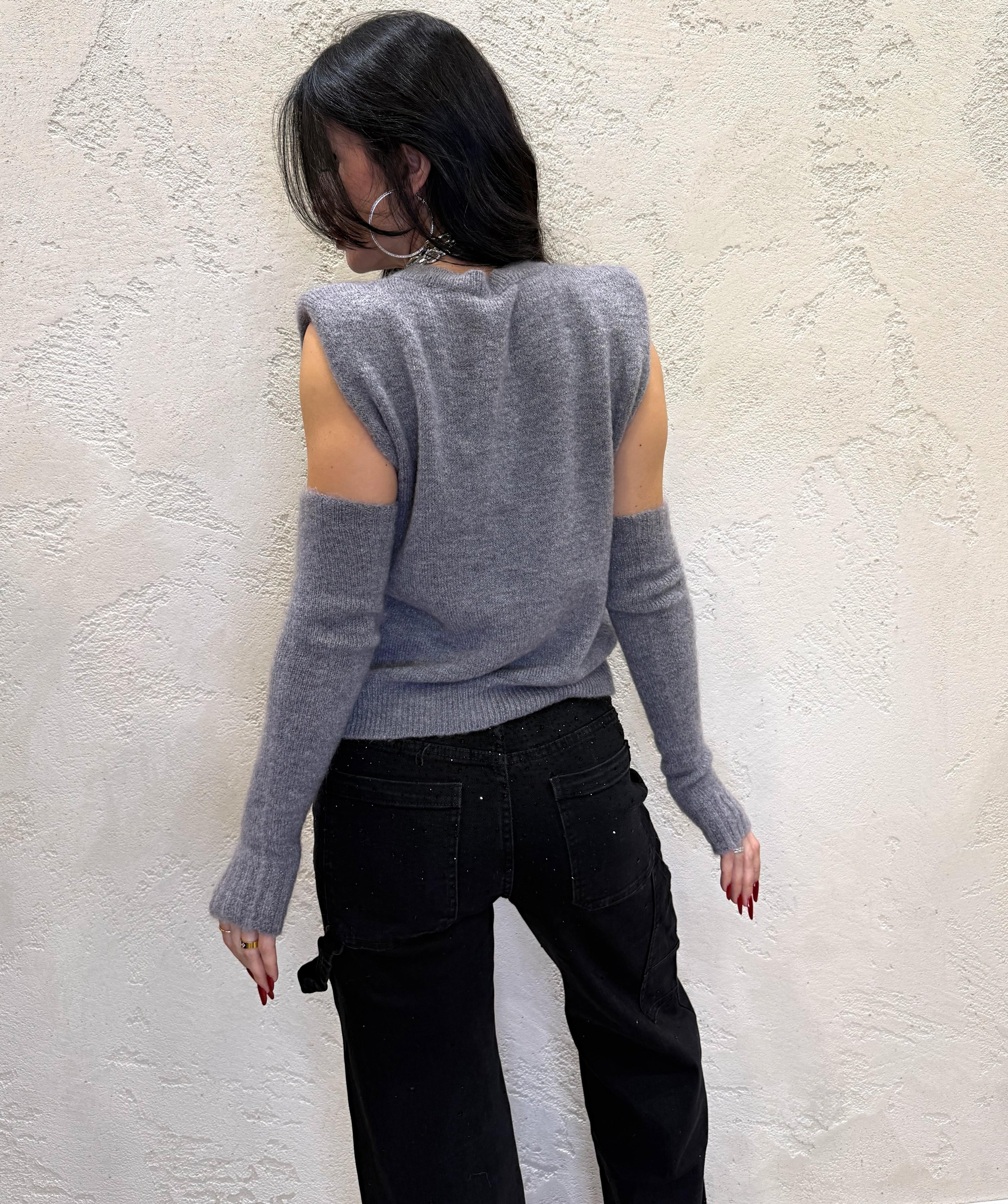 smanicato baby mohair con manicotti e spalline rinforzate D81265 GRIGIO TENSIONE IN 