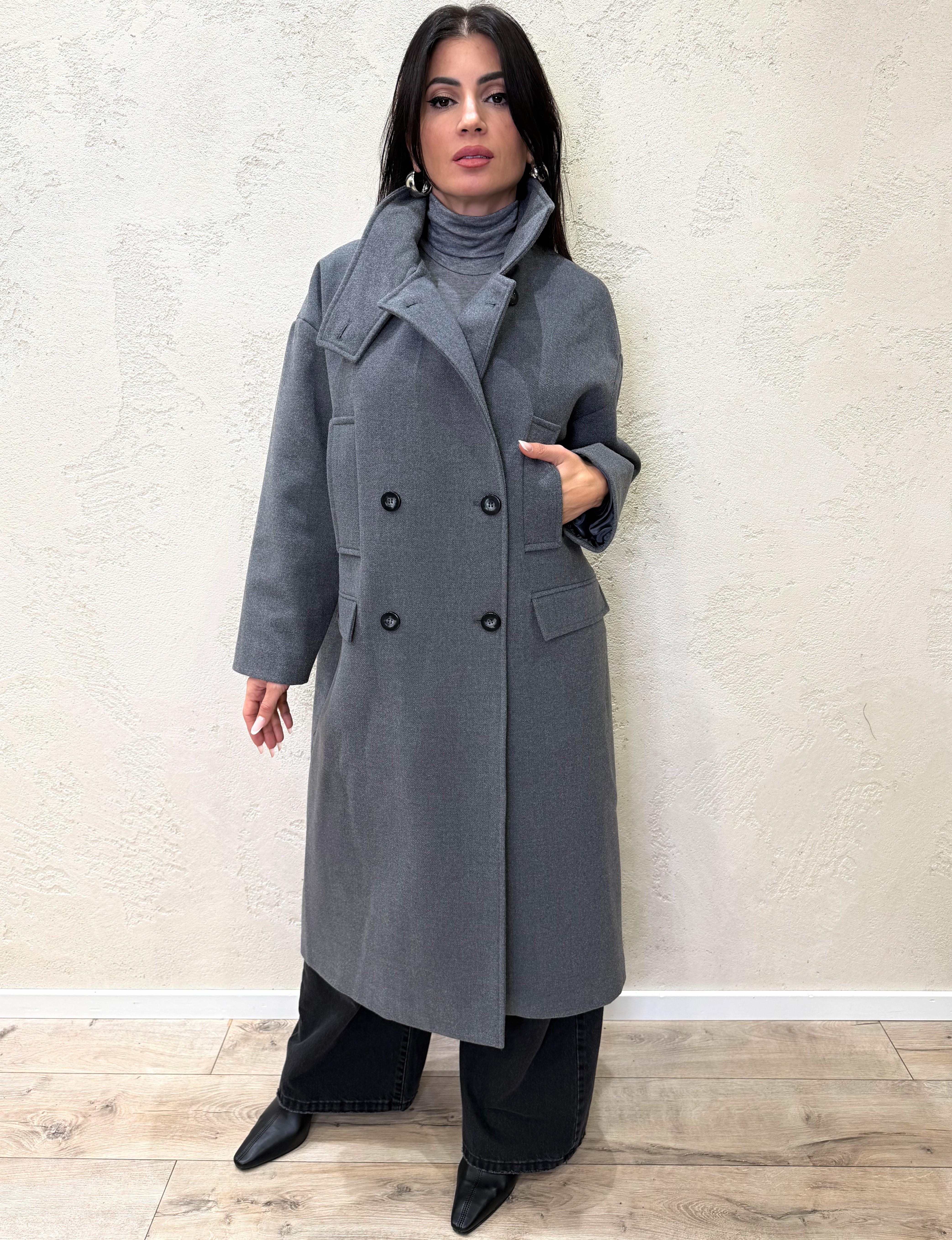 cappotto lungo over misto lana collo alto TF1795 GRIGIO VICOLO 