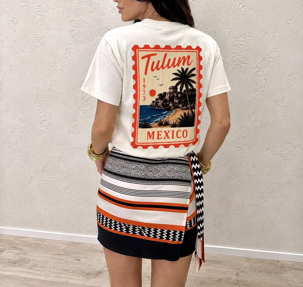 t-shirt over stampa francobollo tulum TDY-Q230 LATTE HAVEONE 