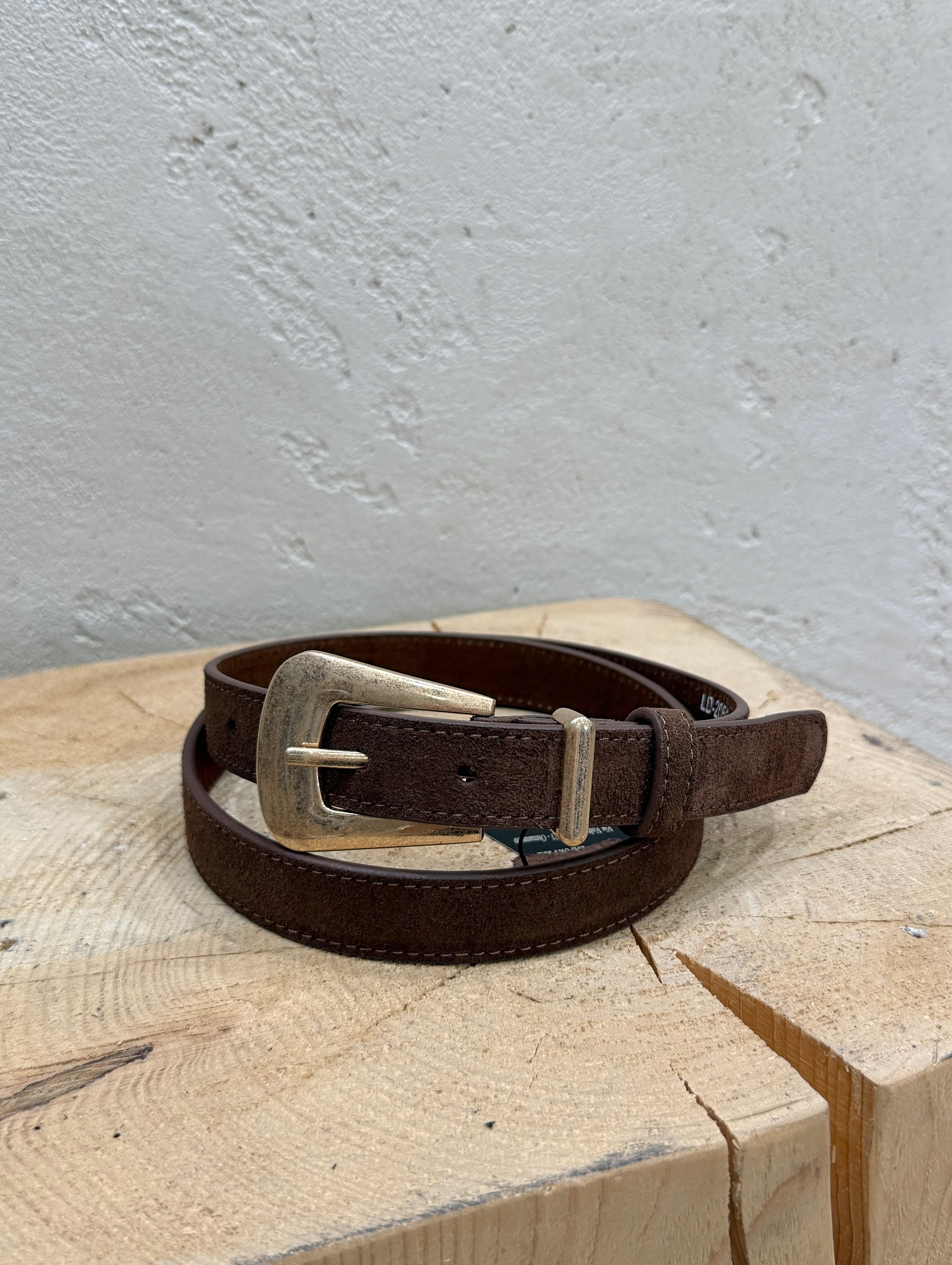 cintura in vera pelle scamosciata CINTSCAM MARRONE ELEVI 