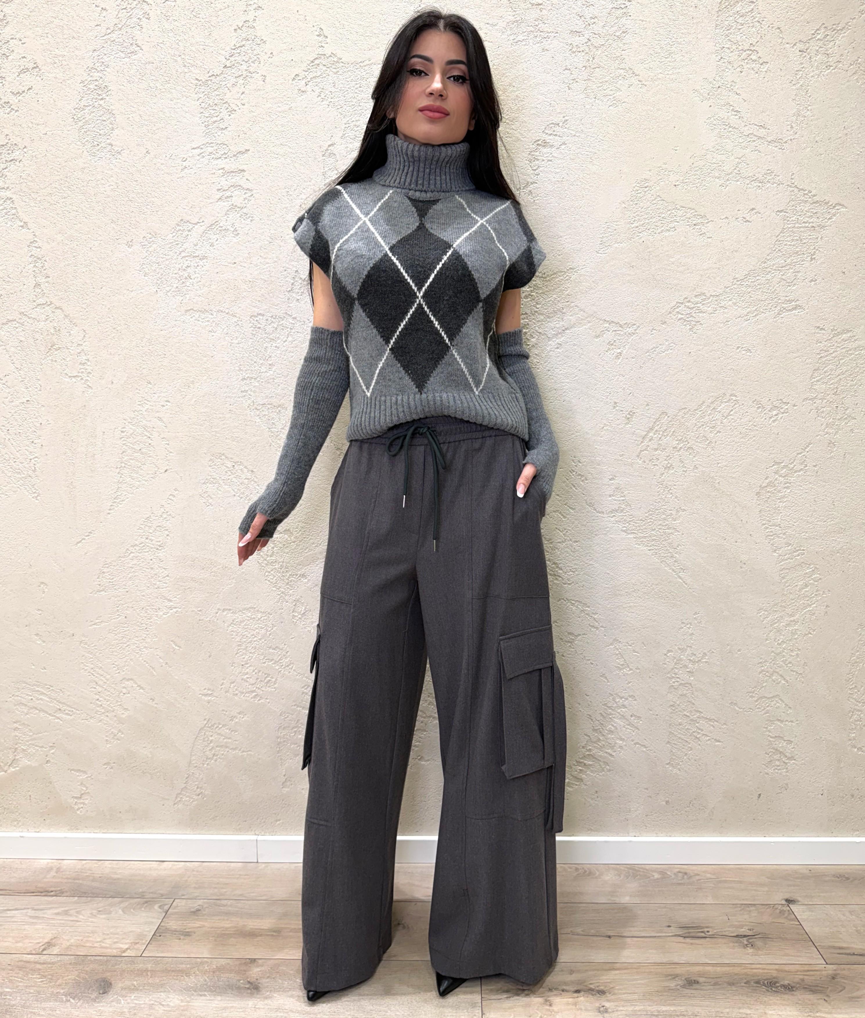 pantalone cargo a palazzo in calda viscosa 26P1748 GRIGIOFUMO TENSIONE IN 