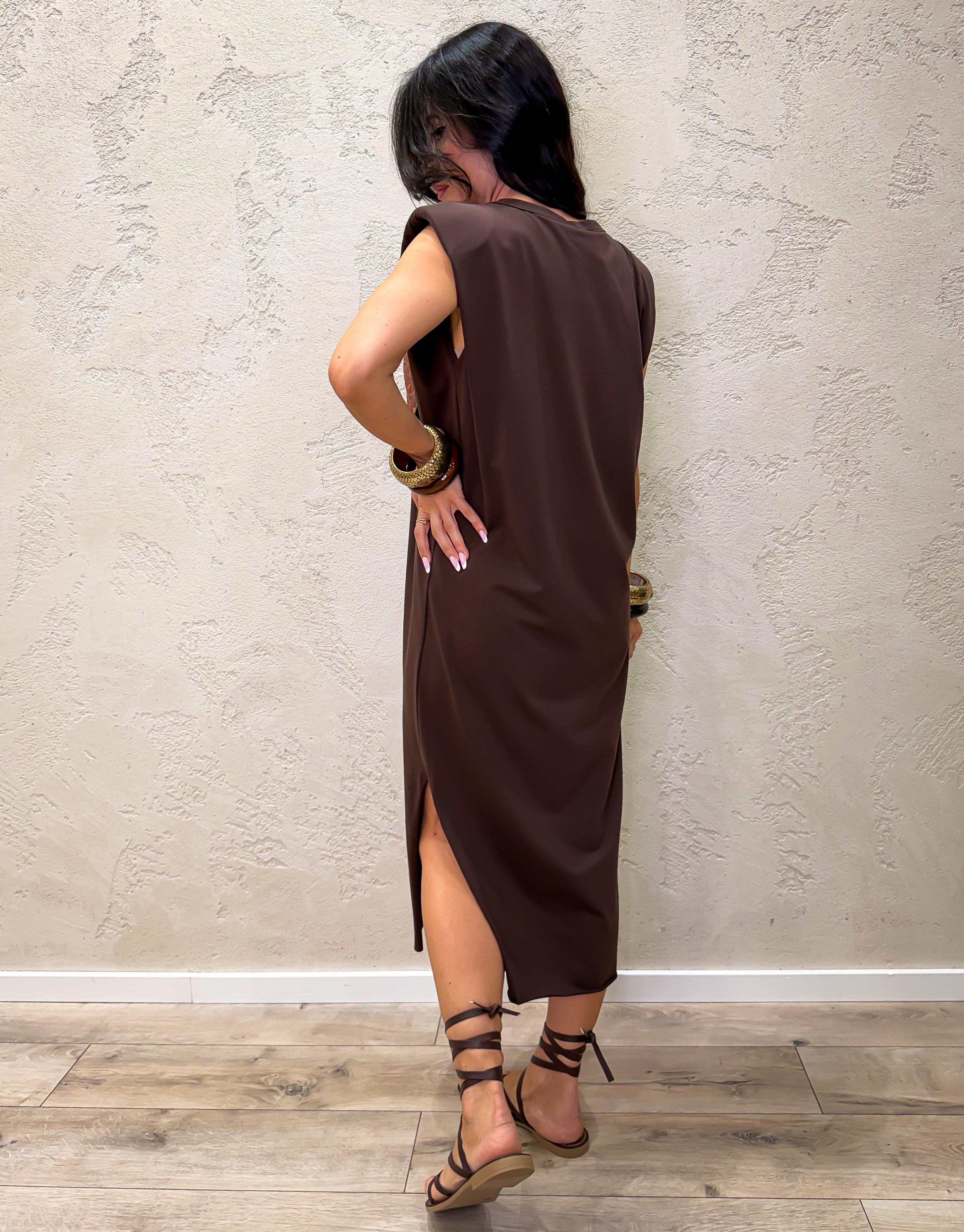 abito midi in cotone elasticizzato tasca pailettes e spalline rinforzate 12251 MORO SUSY MIX 