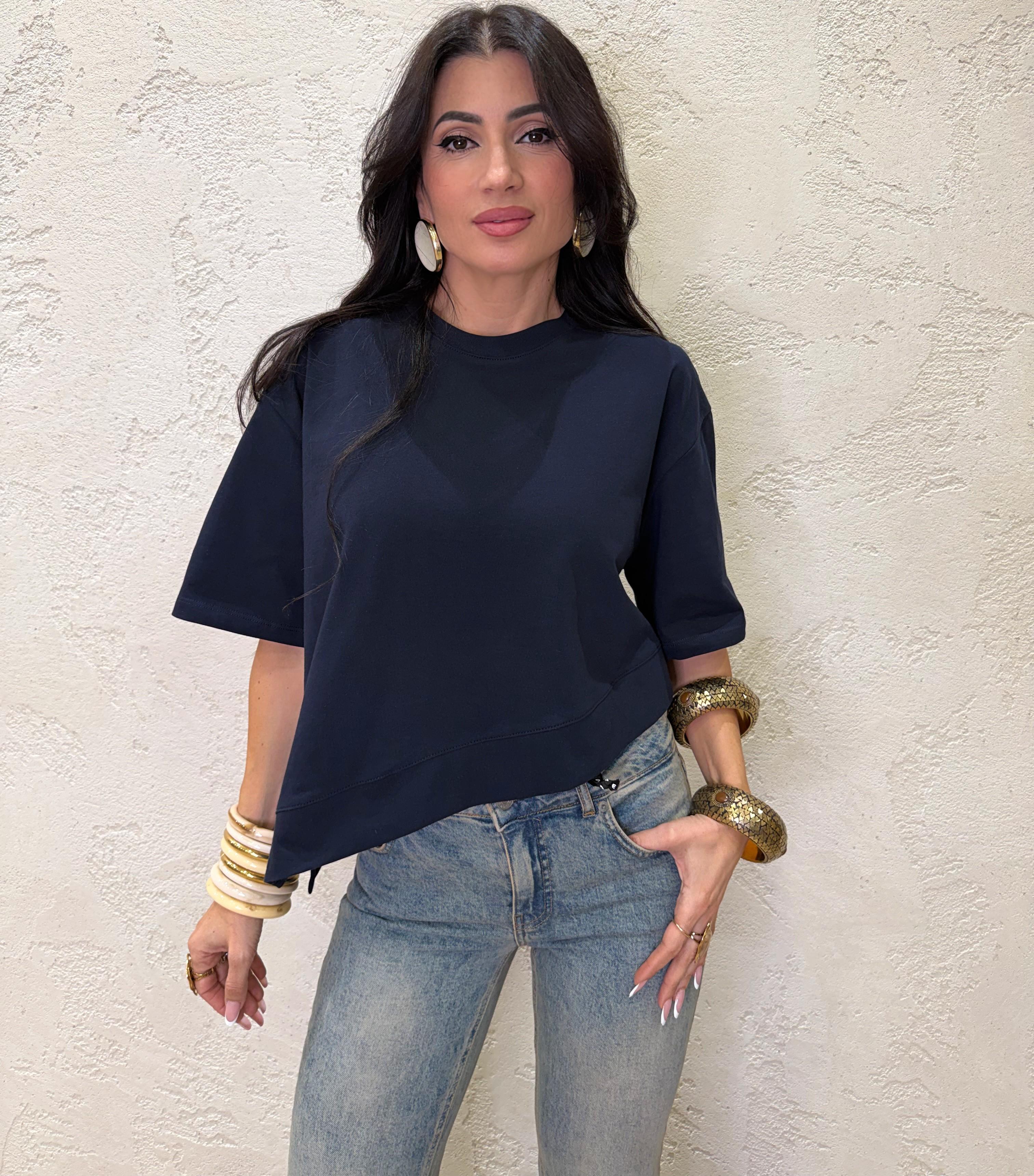 t-shirt a scatoletta asimmetrica UAB0281 BLU VICOLO 