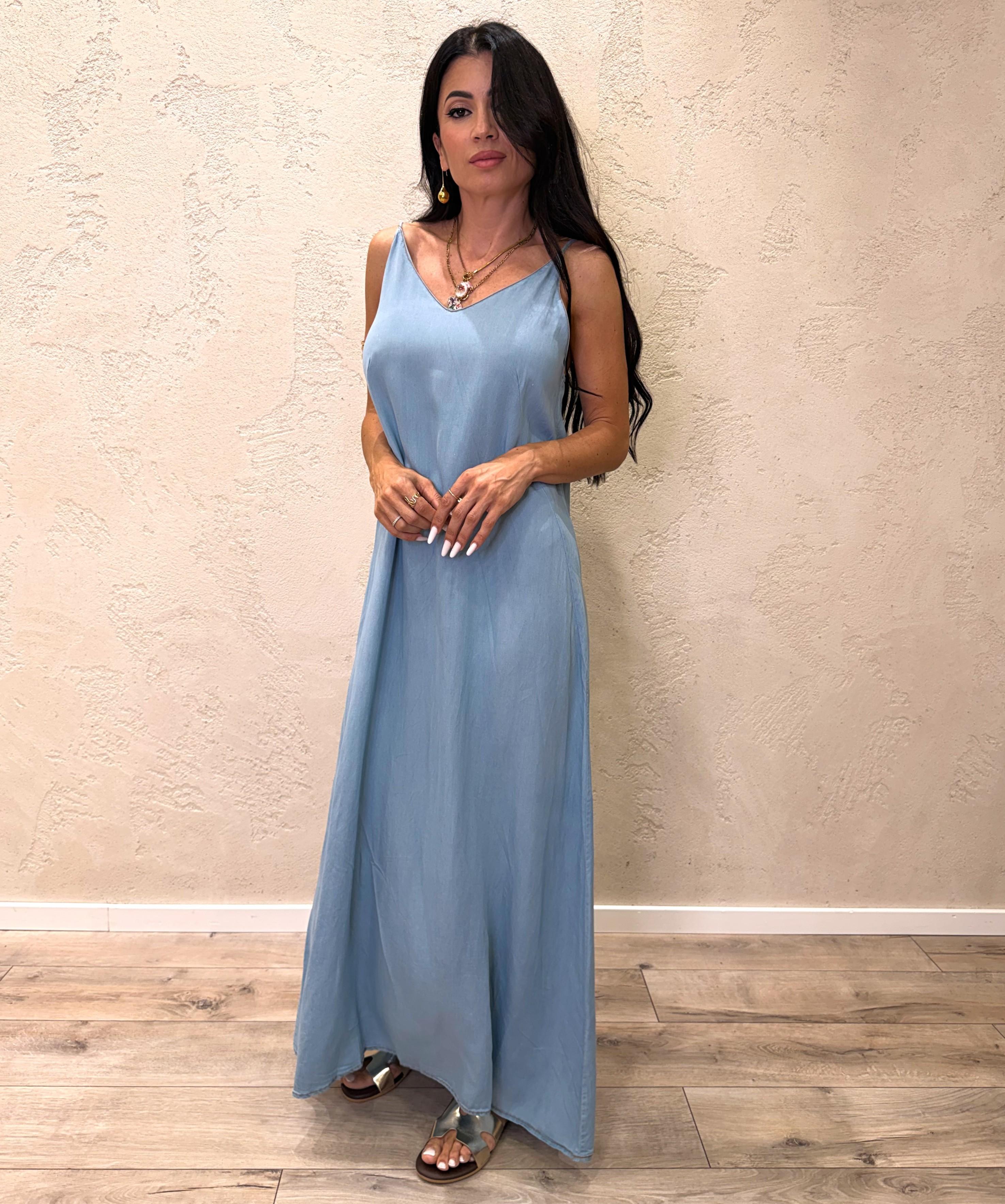 abito lungo "marea" in tela chambray ABT-MAREA DENIM CHIARO ELEVI 