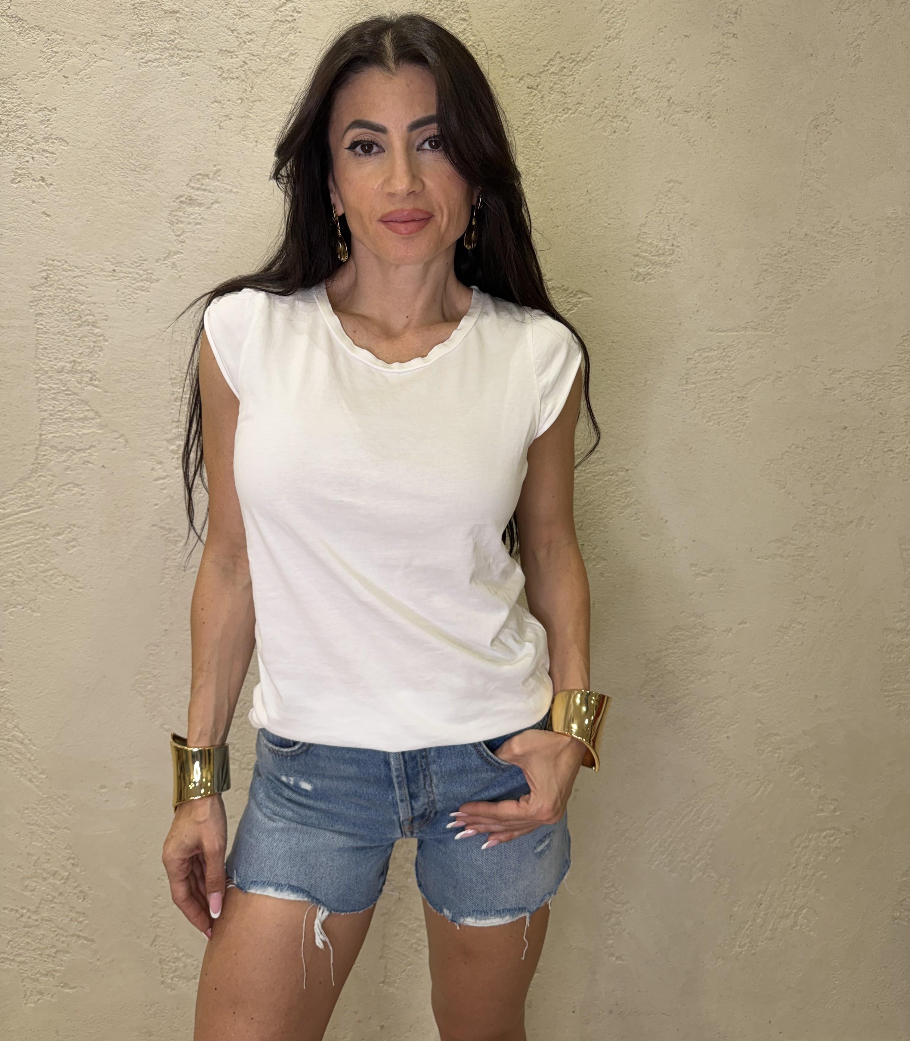 t-shirt sfiancata con morsino sulla manica UAB0323 BURRO VICOLO 