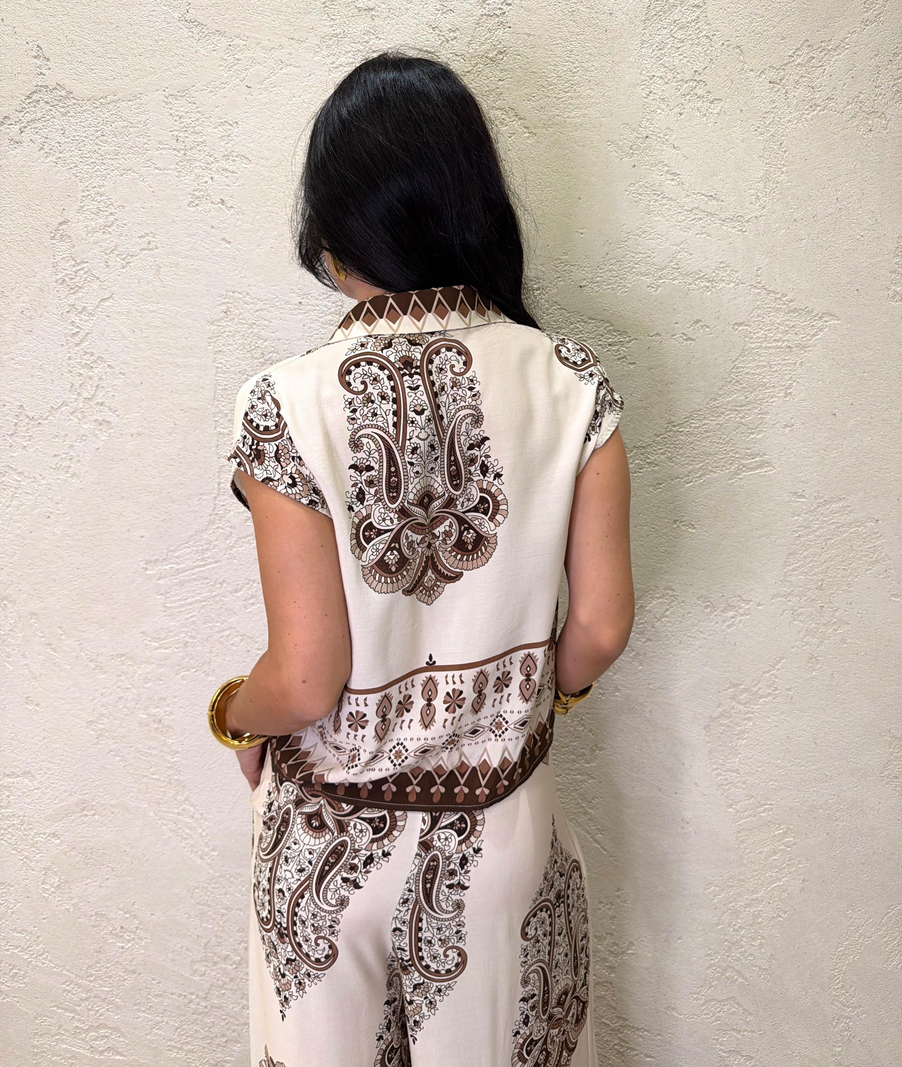 camicia smanicata in 100% viscosa fantasia etnica 28326H2 BEIGE SUSY MIX 
