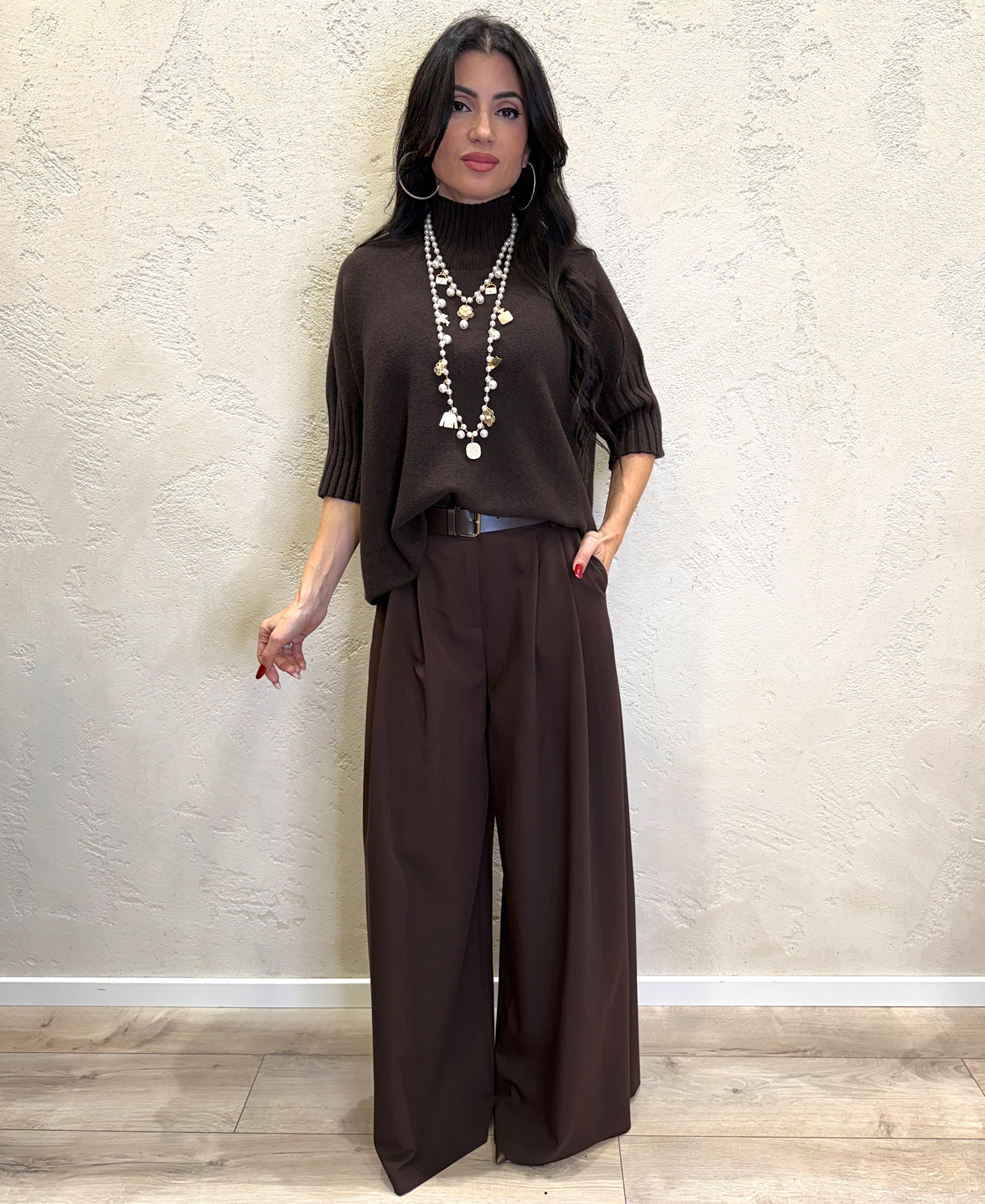 pantaloni palazzo a vita alta con pince P3U0KICM57 MORO IMPERIAL 